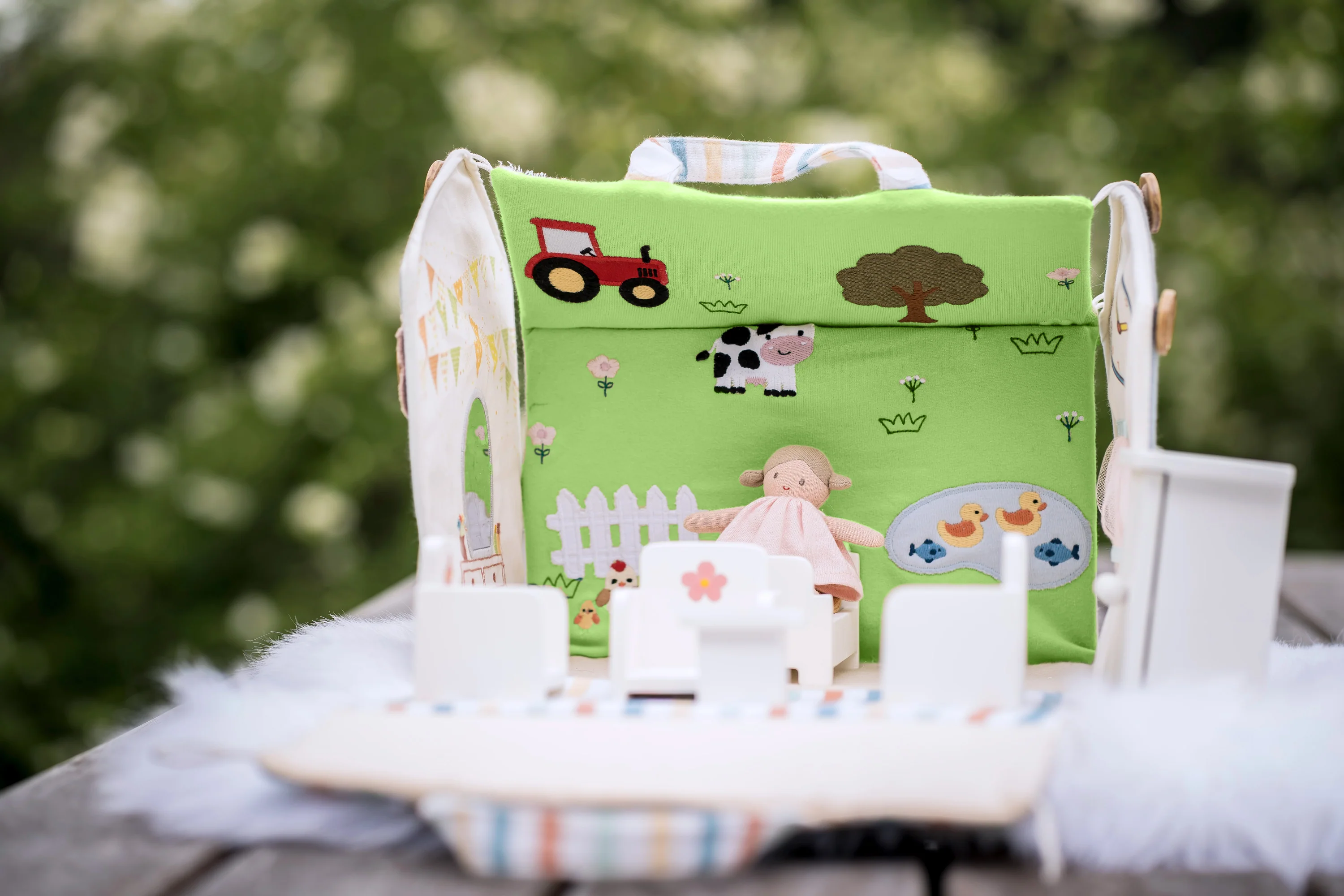 Doll House with Wooden Furniture and Doll - Image 2