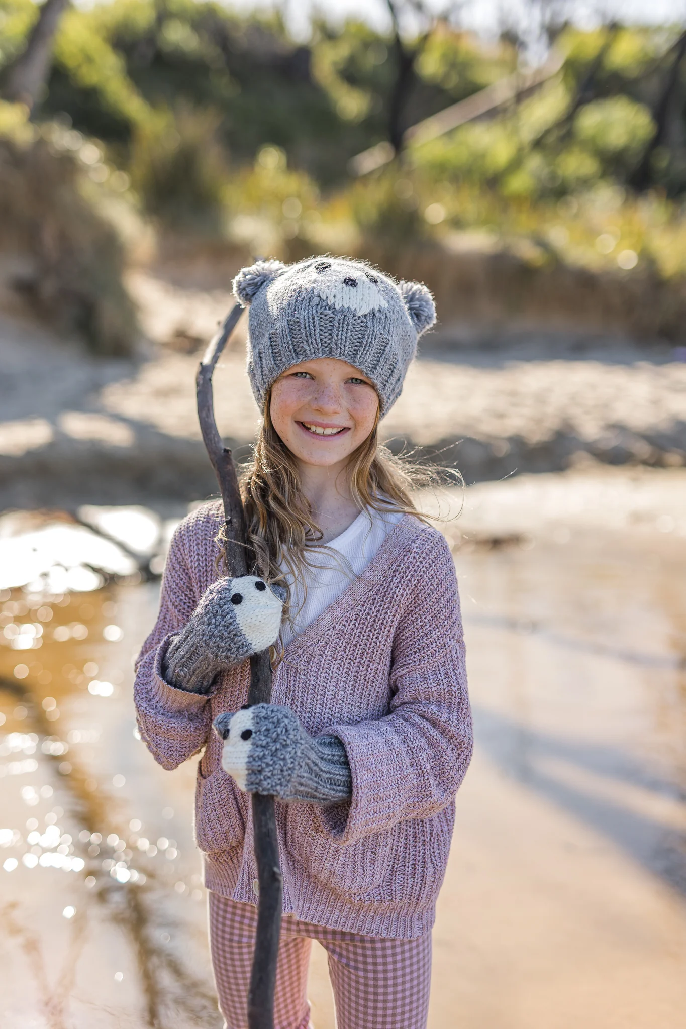 Acorn Bear Face Beanie - Grey - Image 4