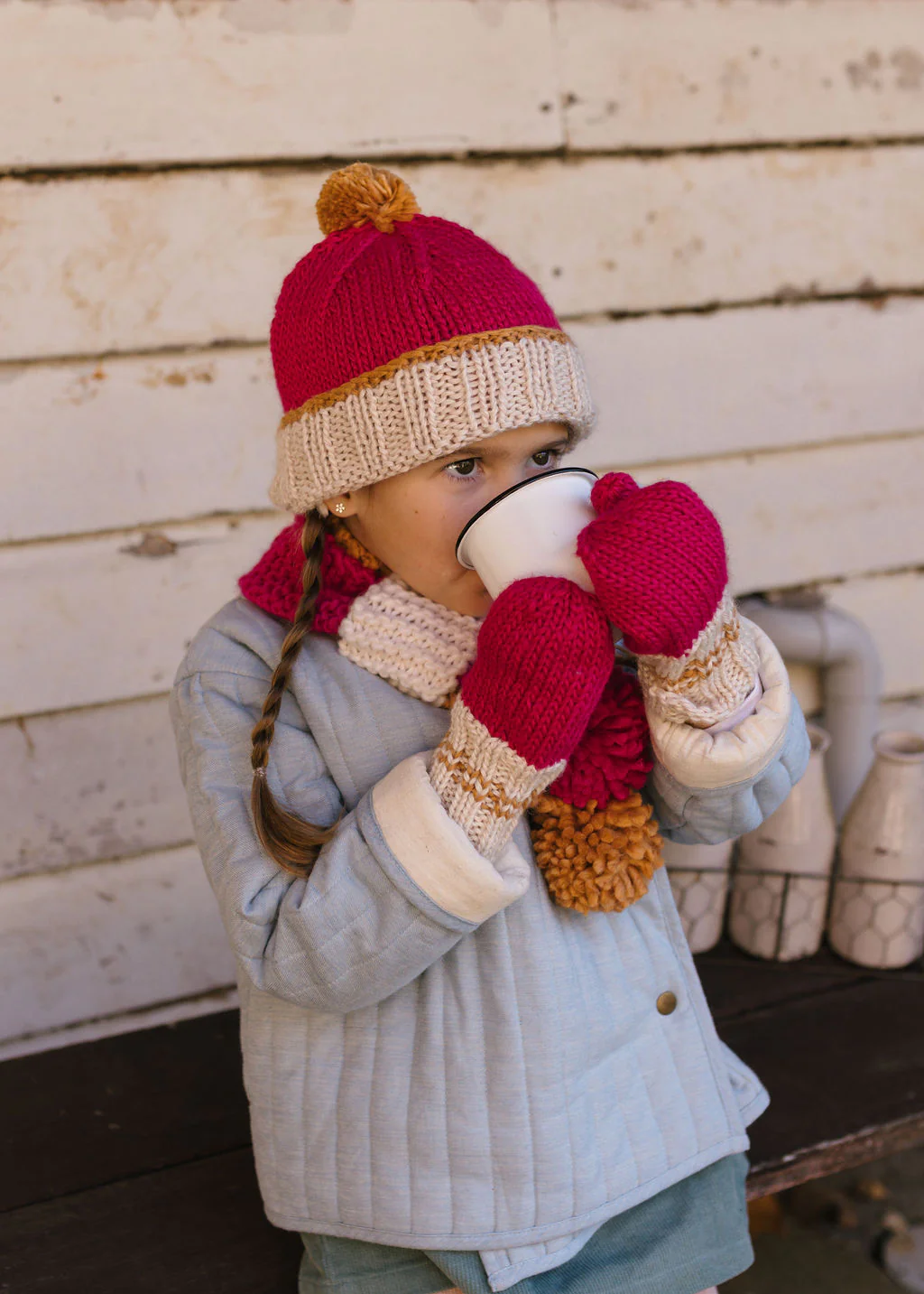 Teddy Beanie Fushcia and Caramel - Image 4