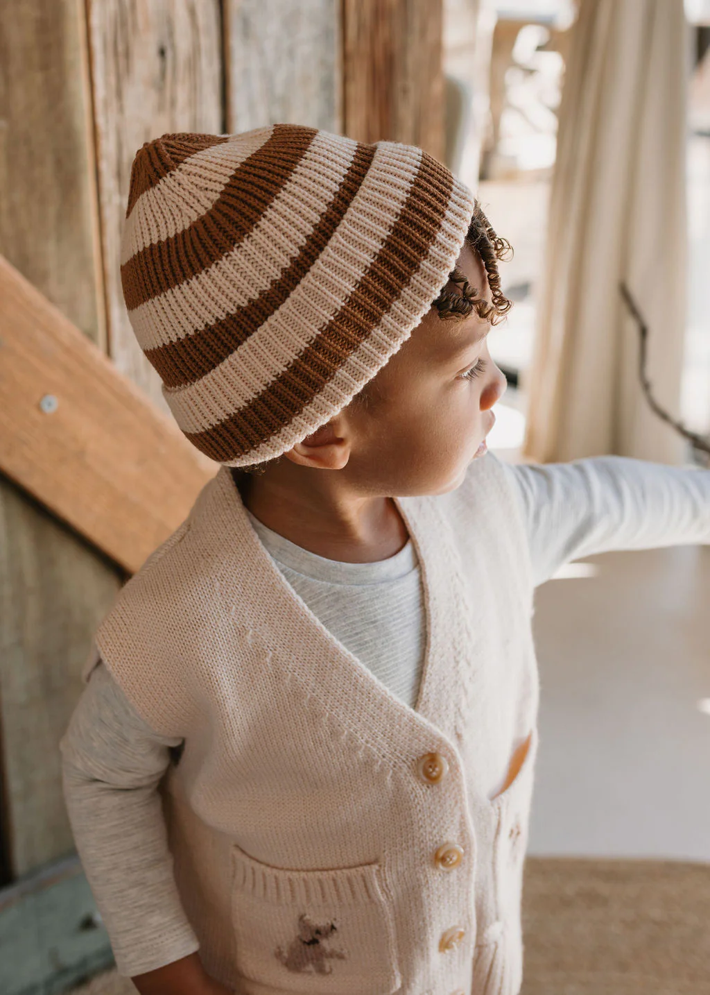 Tokyo Merino Beanie Caramel Stripe - Image 4