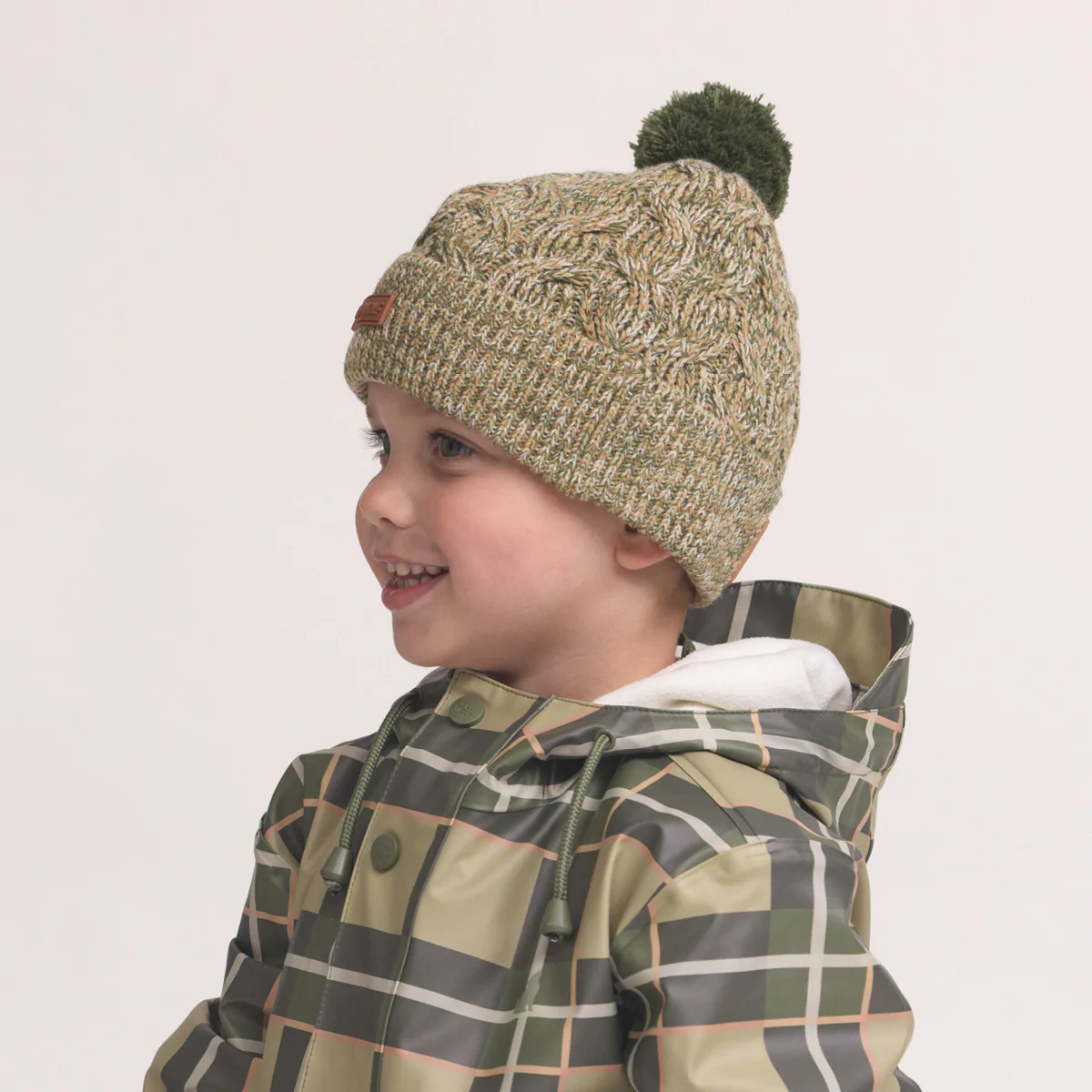 Pom Pom Beanie Olive Speckle - Image 2