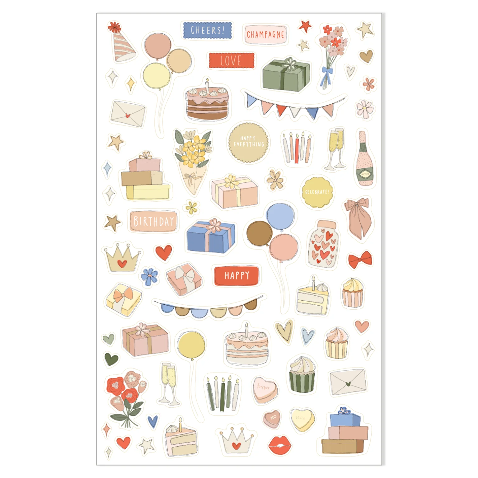 Illustrated Stickers | Celebrations + Holidays | 2 Sheets | 2024