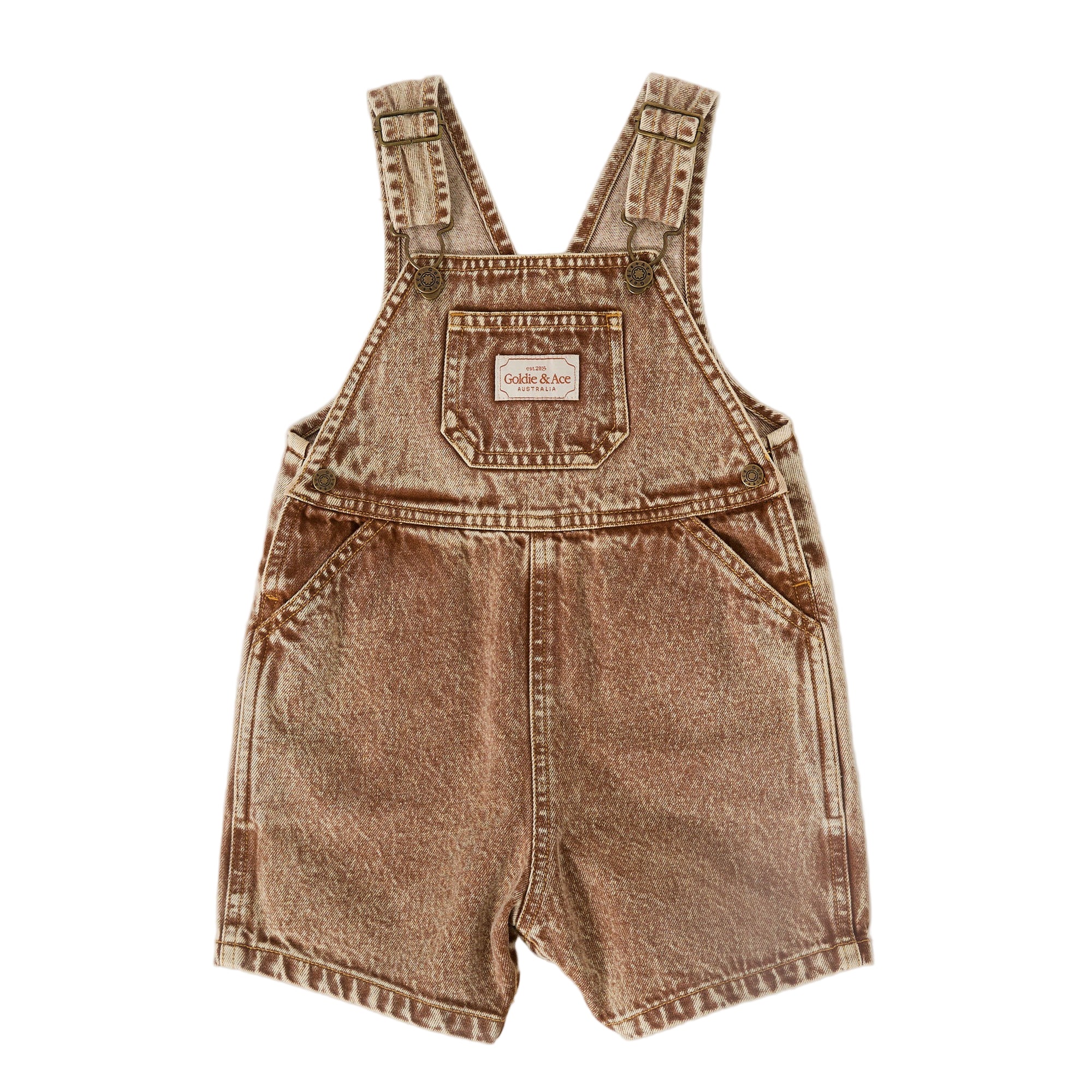 Goldie + Ace Burton Vintage Washed Denim Overalls Brown