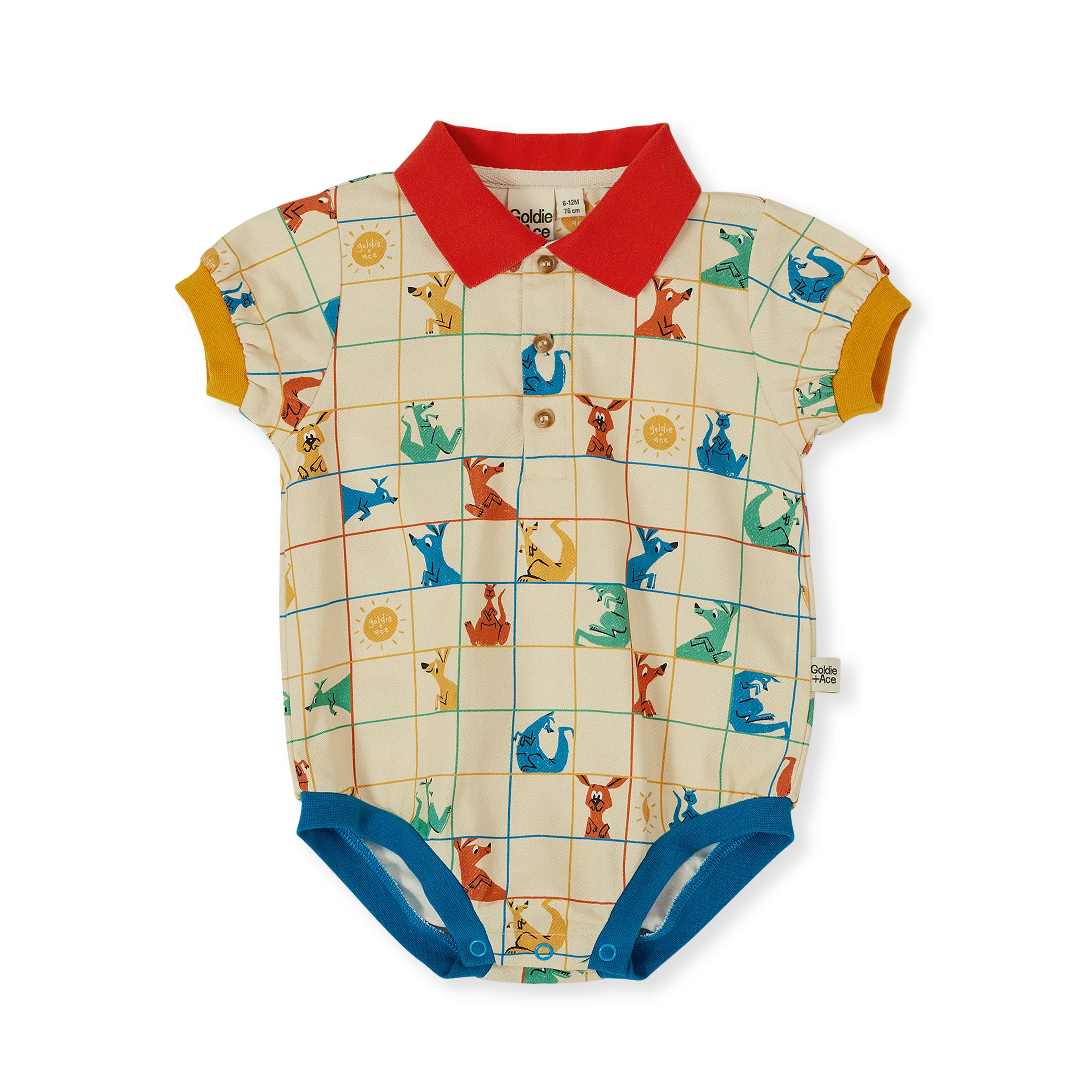 Goldie + Ace Hopscotch Polo Romper - Vanilla/Primary