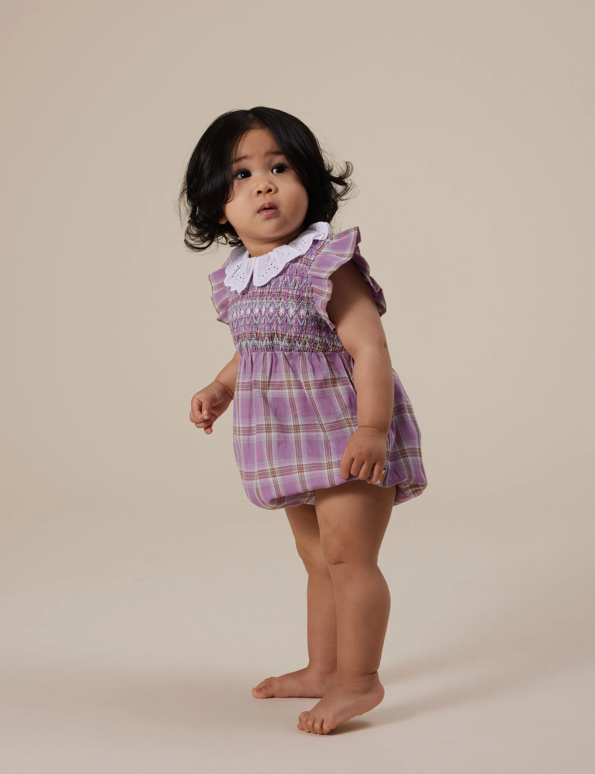 Goldie + Ace Lani Smocked Romper Mauve Check - Image 2