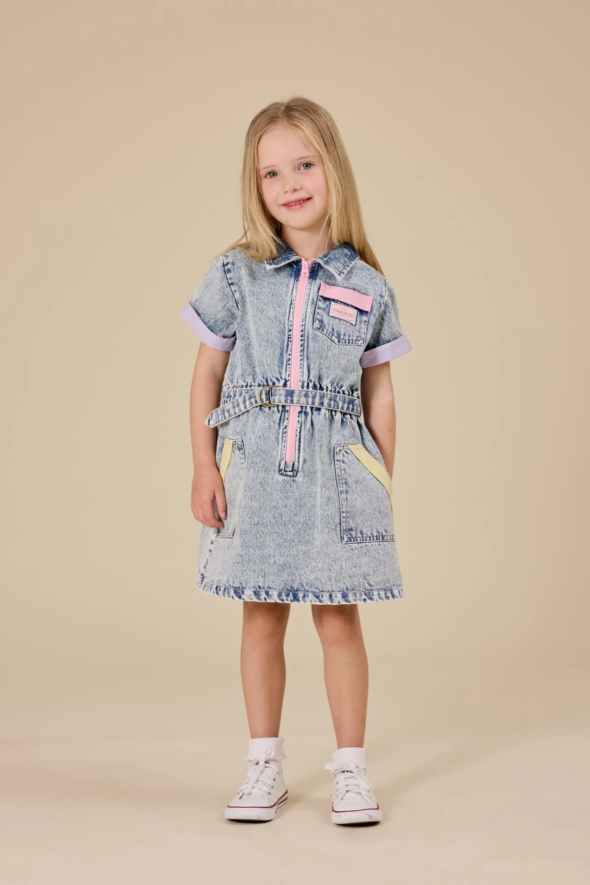 Pastel Pop Piper Denim Belted Dress - Light Denim - Image 2
