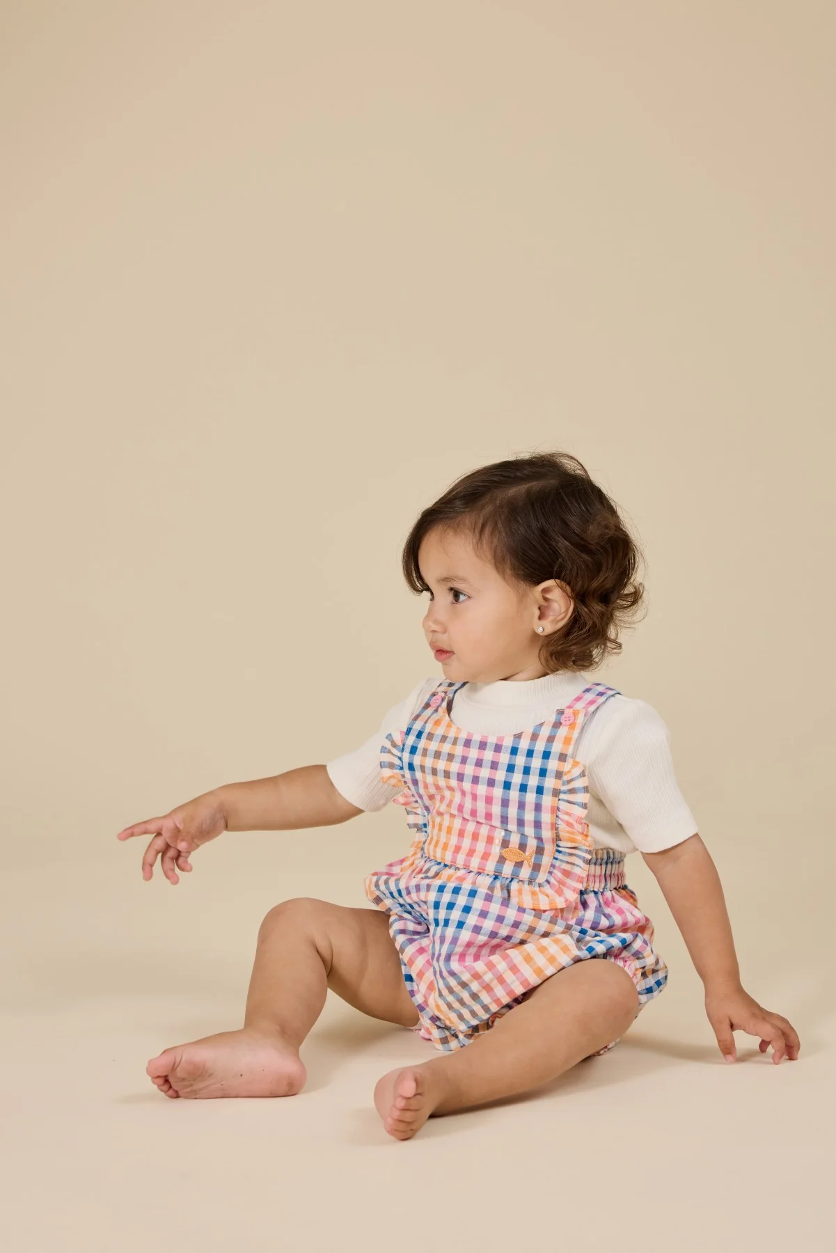 Goldie + Ace Rainbow Gingham Bubble Frill Romper - Multi - Image 5