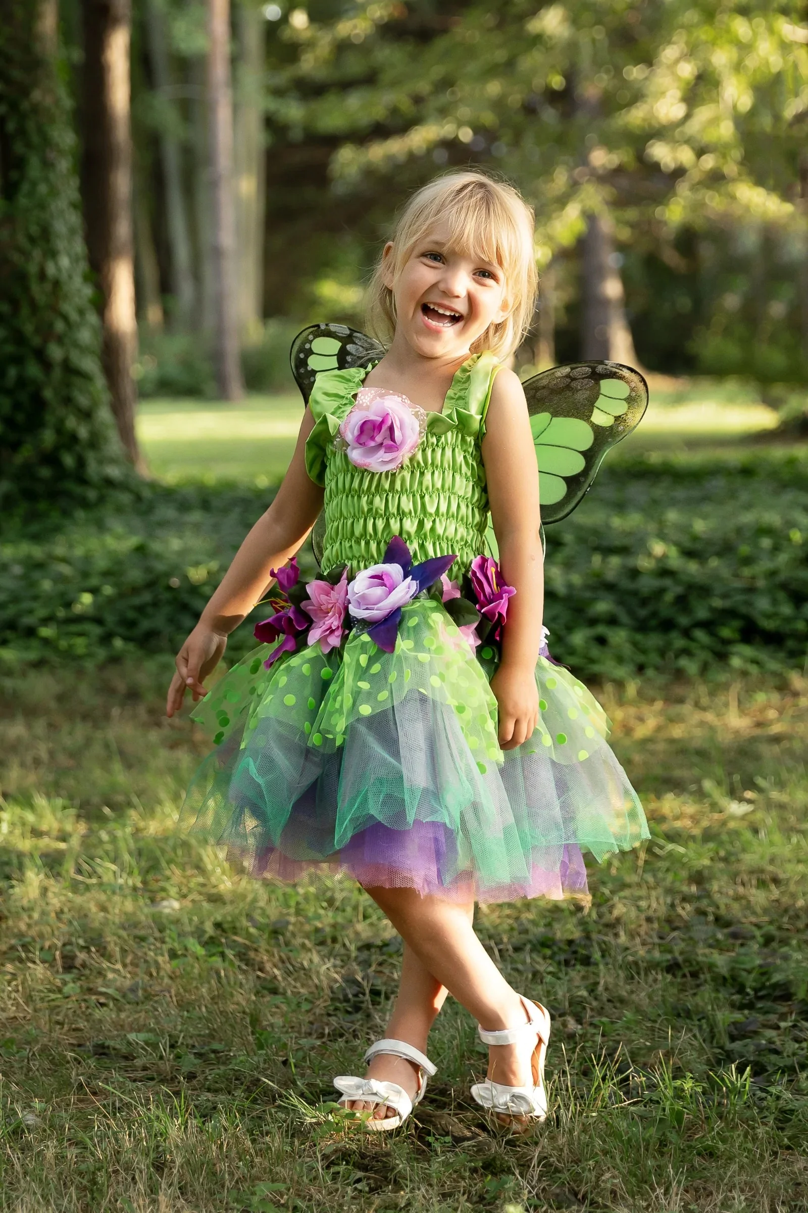 Green Fairy Blooms Deluxe Dress with Wings - Size 3-4 - Image 3
