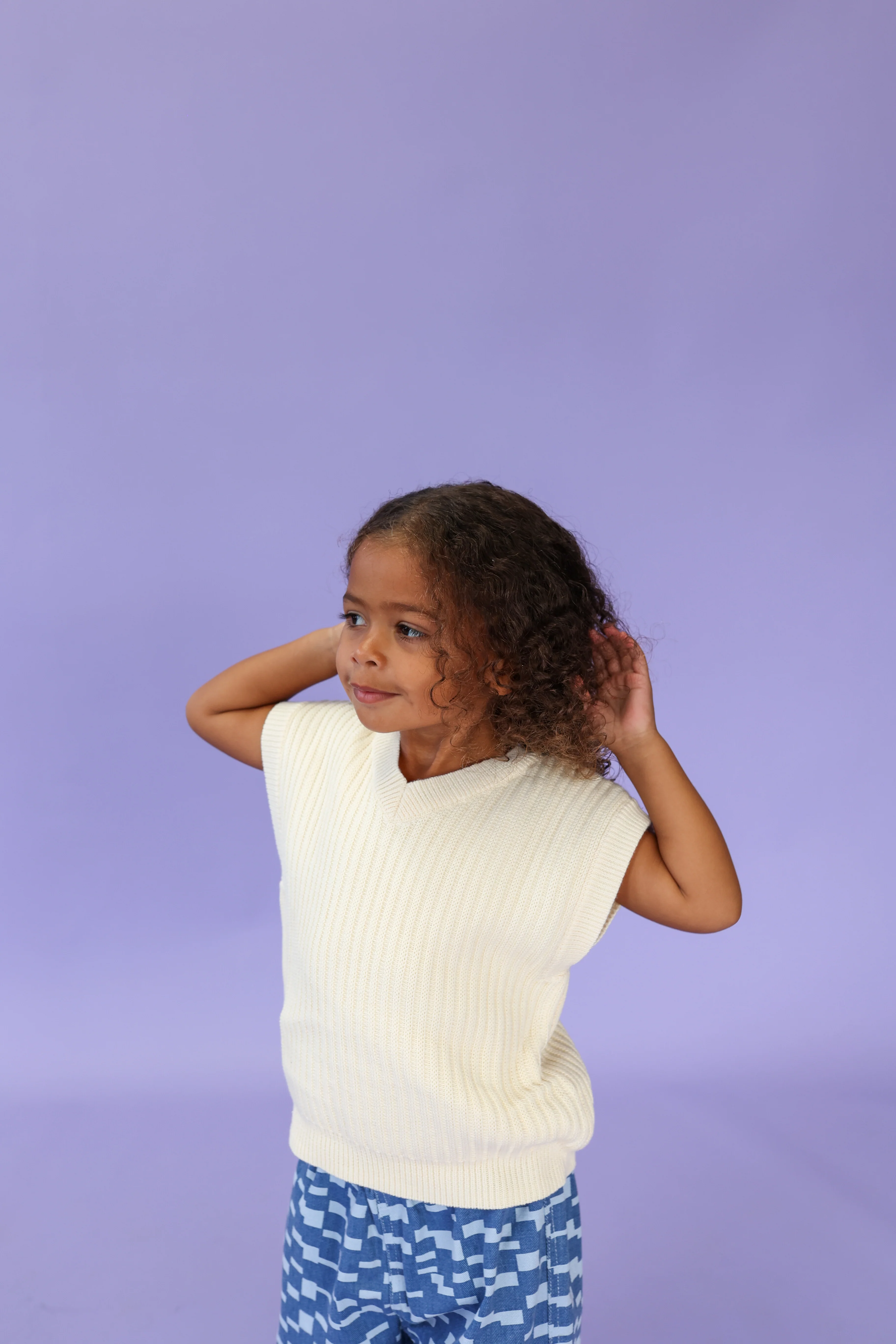 Chunky Rib V-Neck Vest - Milk - Image 2