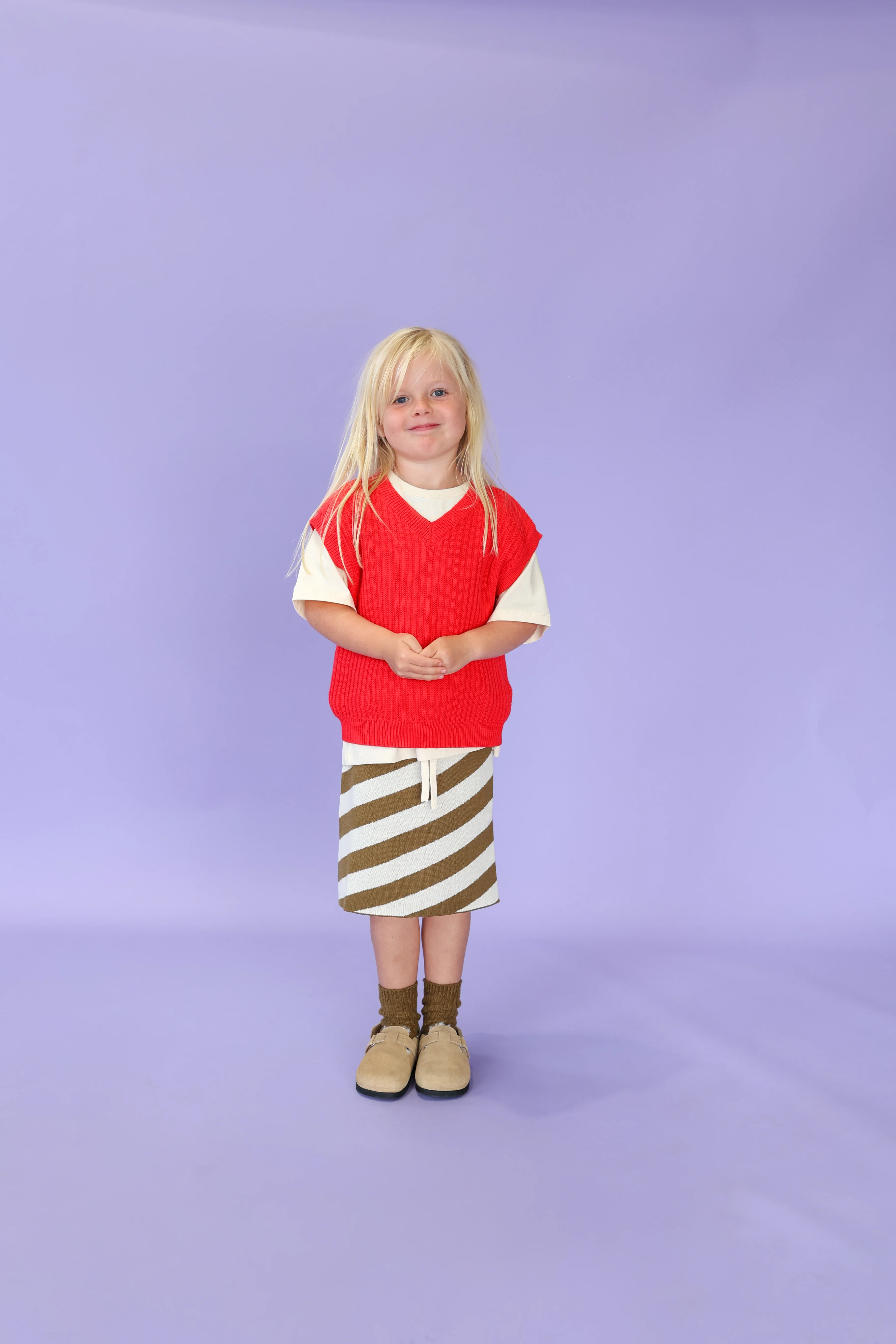 Diagonal Stripe Knit Skirt - Coffee - Image 6