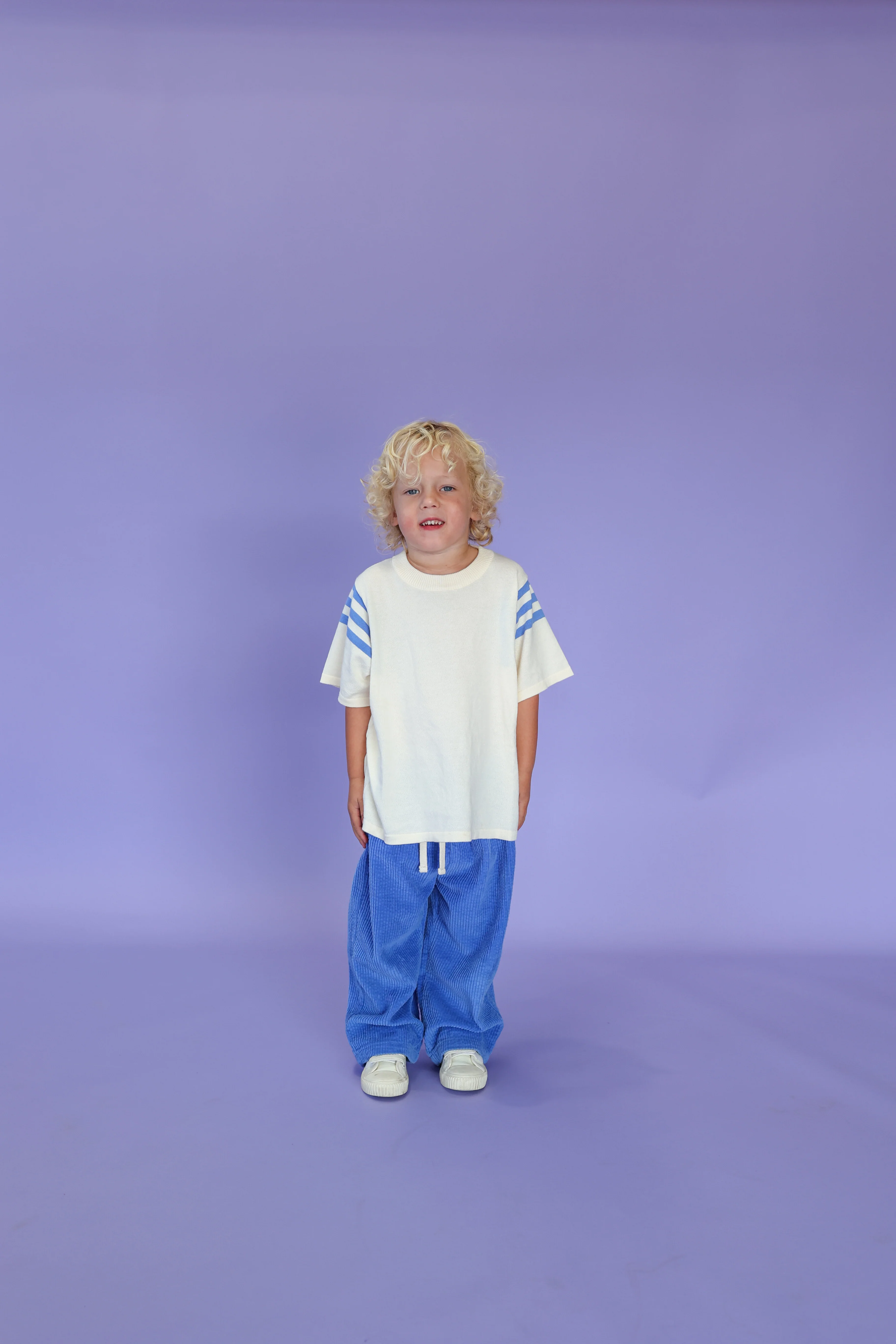 Knitted Stripe Sleeve Knitted Tee - Milk - Image 2