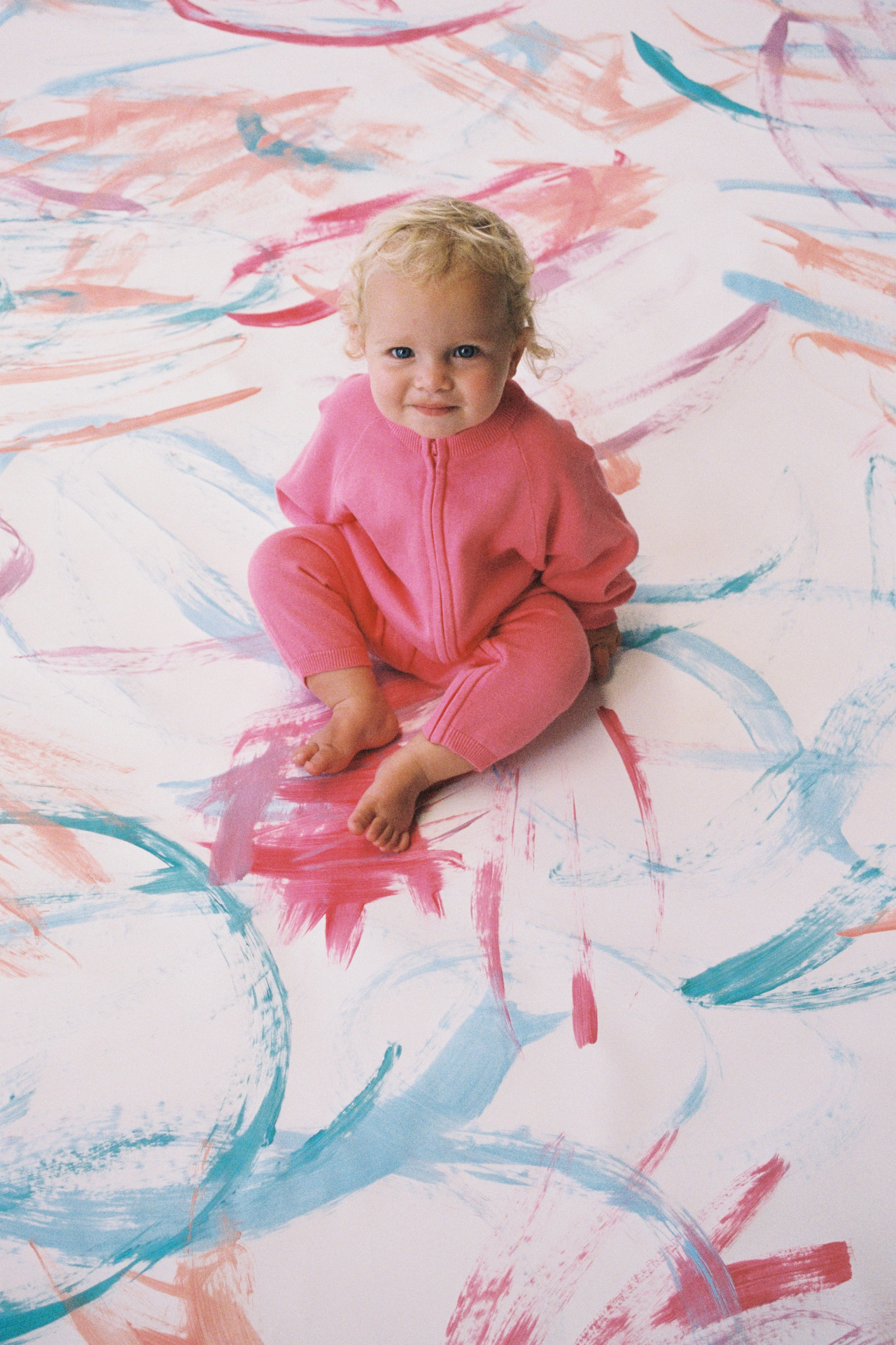 Organic Knit Zip Starsuit - Bright Sorbet - Image 4