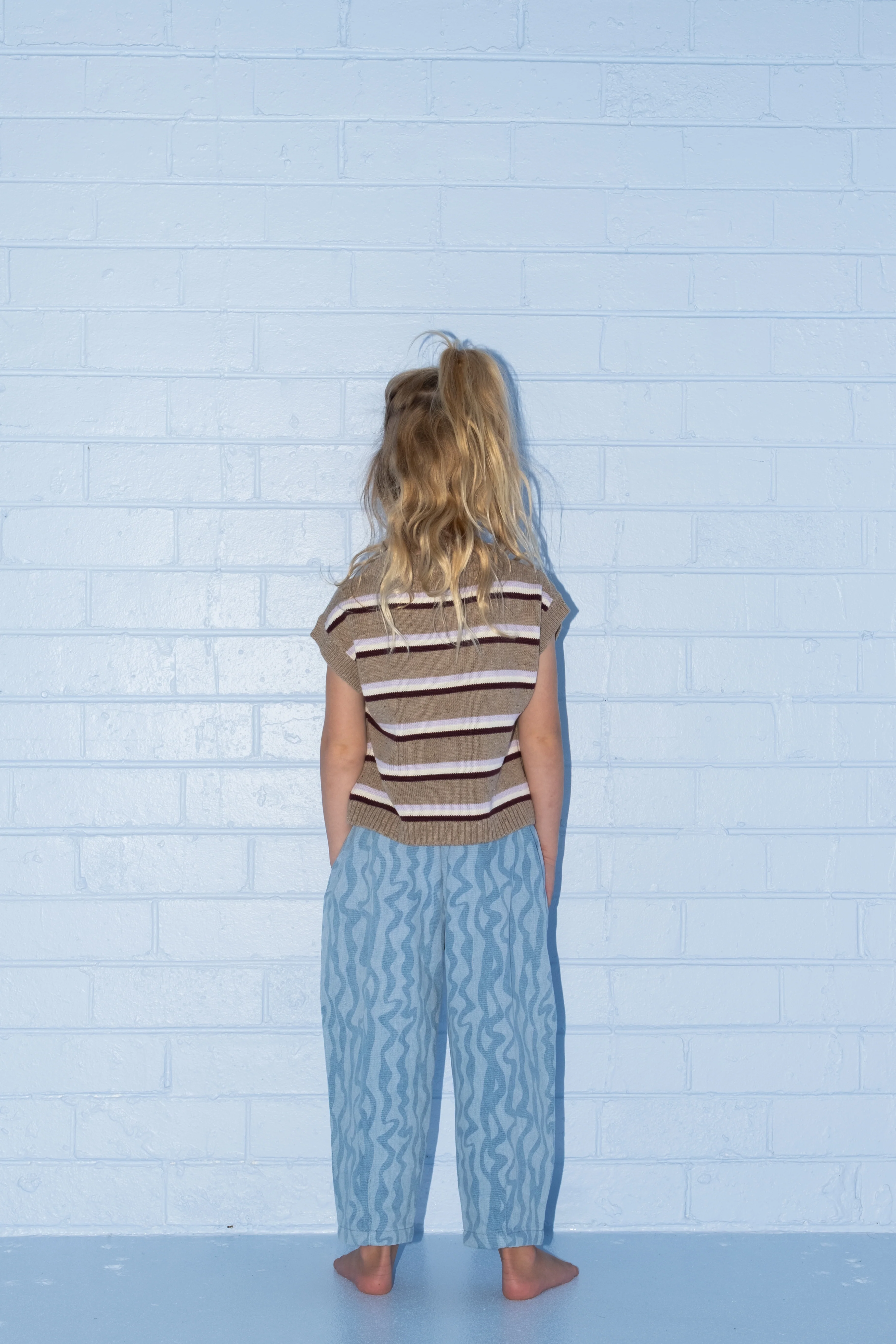 Organic Stripe Apple Knit Vest - Oatmilk - Image 5