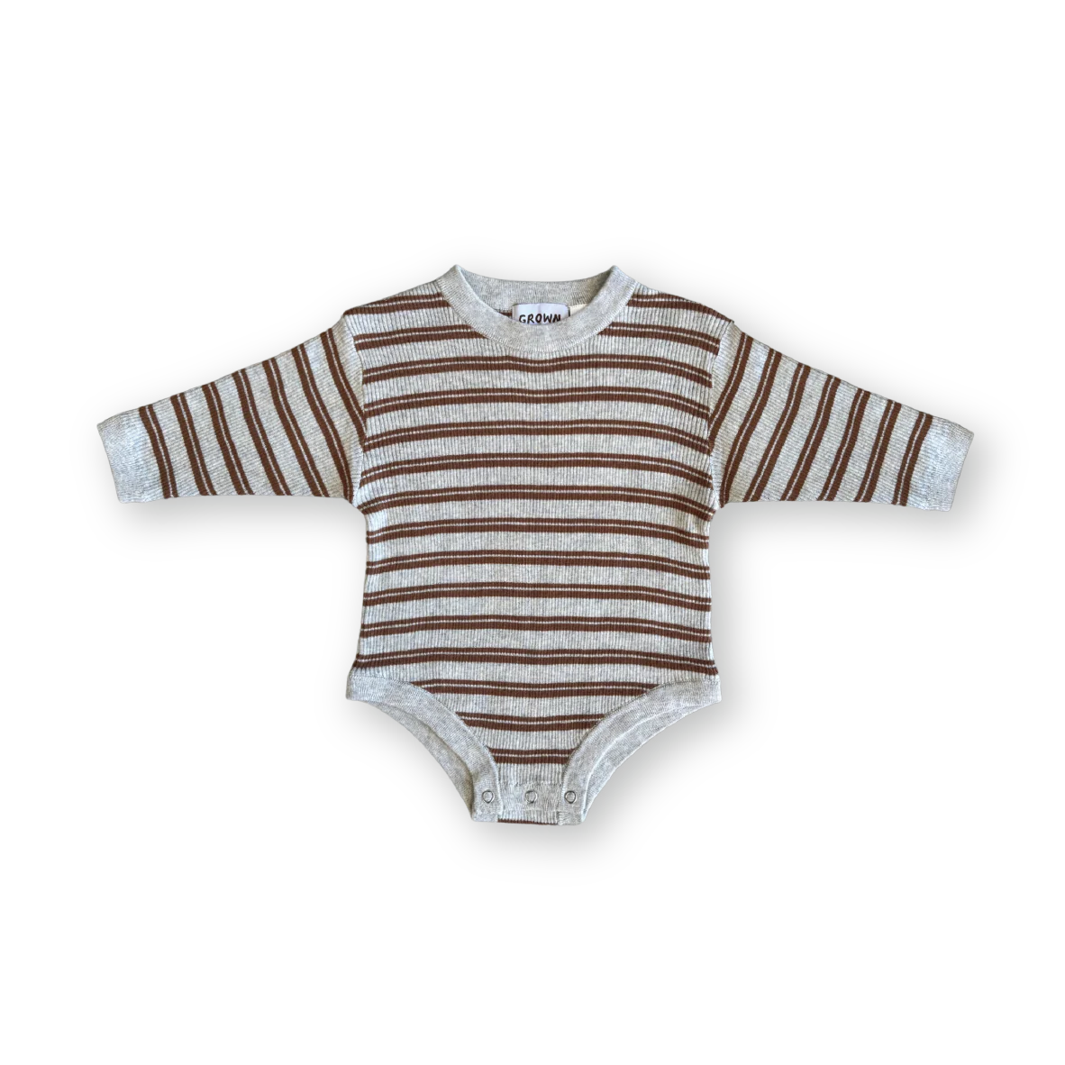 Ribbed Stripe Romper - Grey Marle/Brown