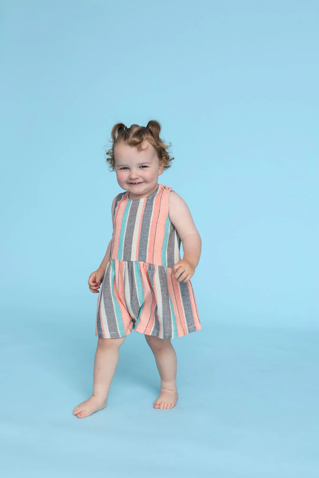 Grown Summer Stripe Cotton Romper - Image 2