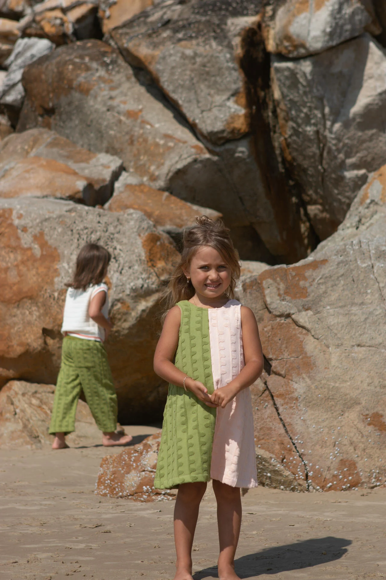Terry Towelling Flow Dress - Leaf/Peachy - Image 7
