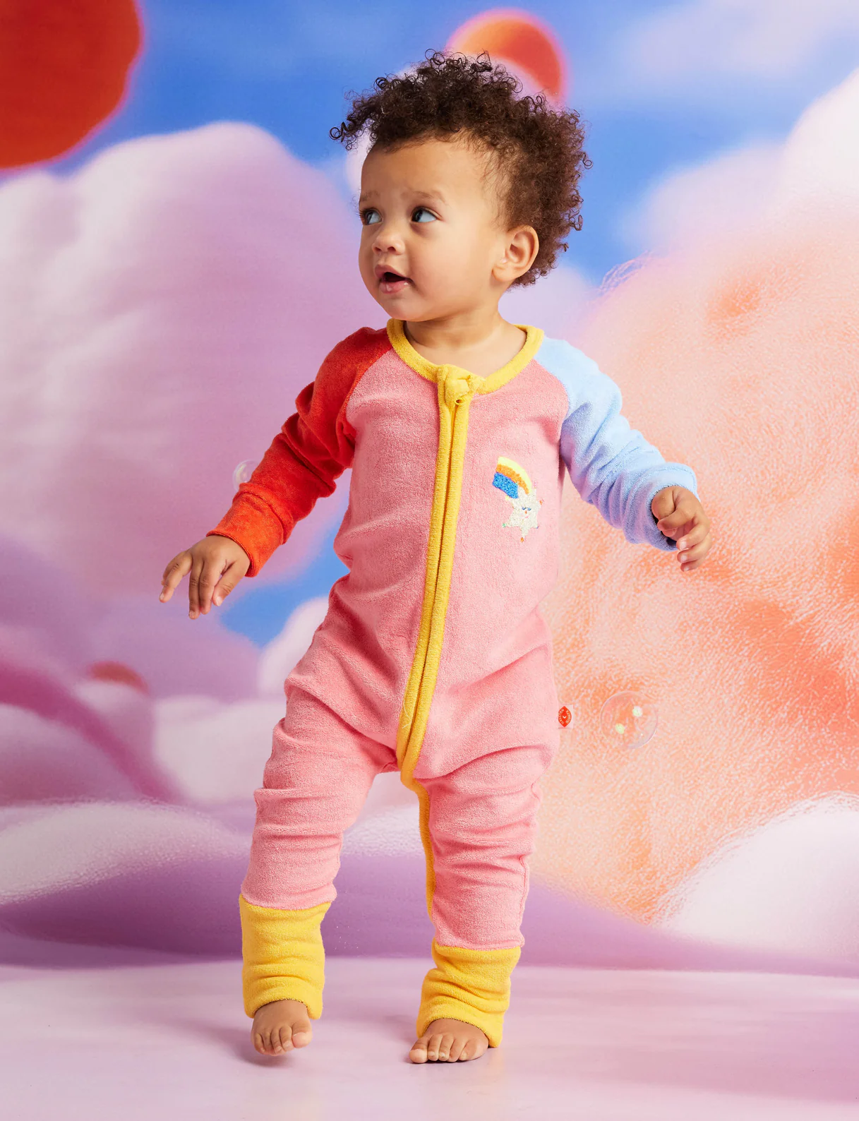 Stars Pink Terry Long Sleeve Romper - Image 2