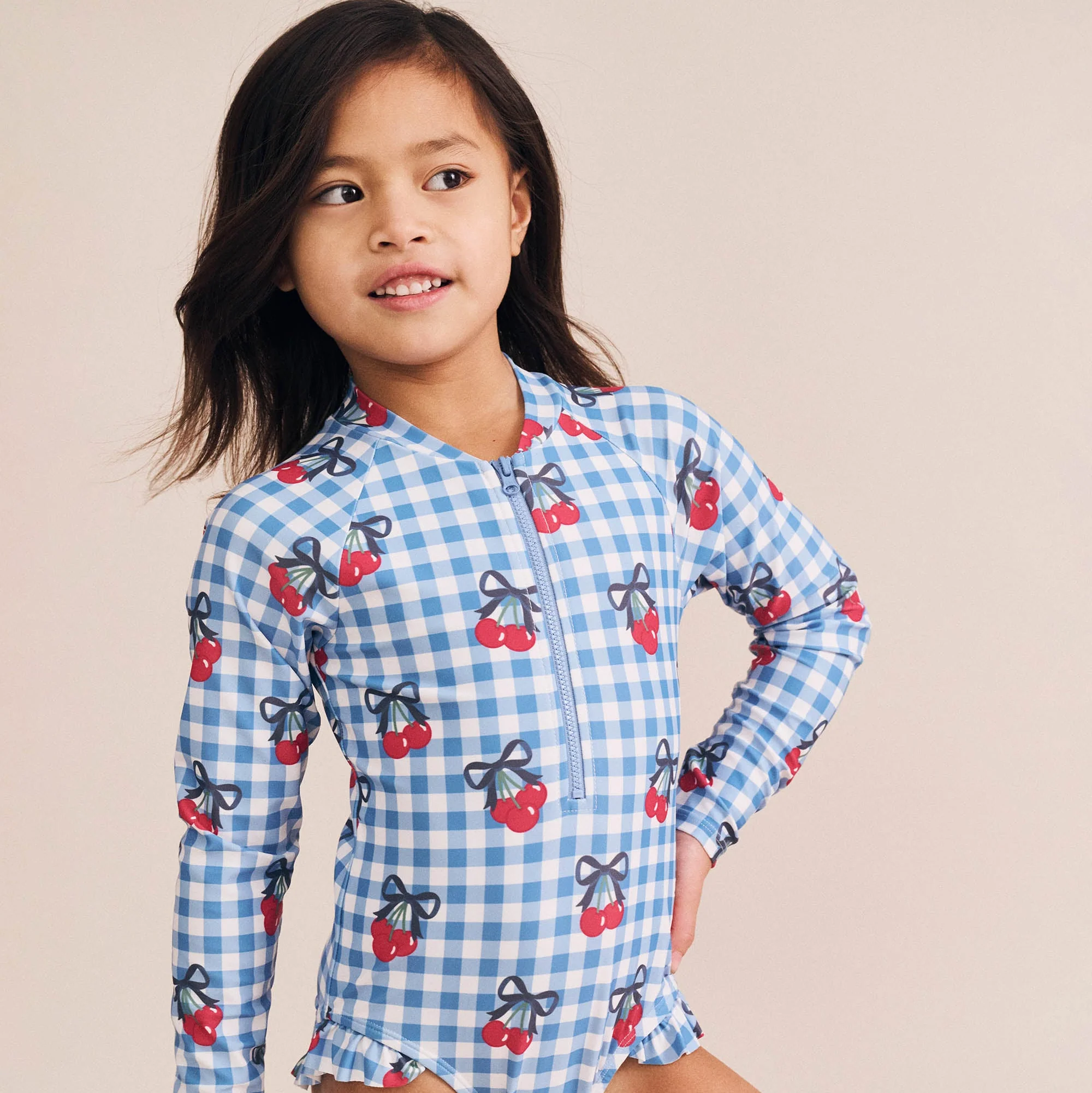 Cherry Gingham Raglan Swimsuit - Image 2