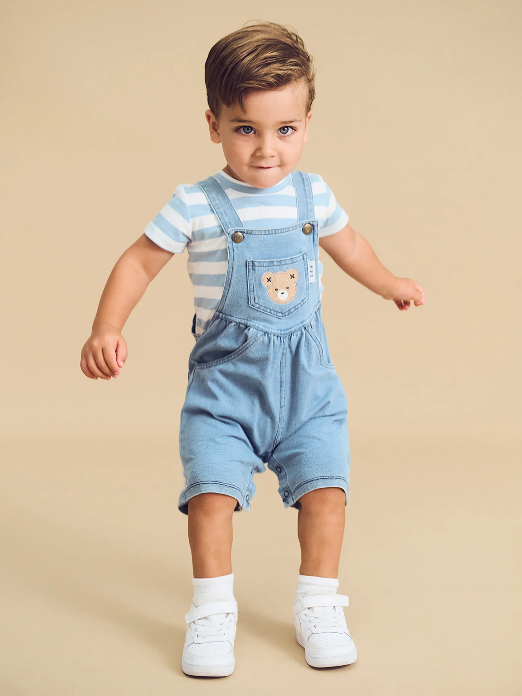 Construction Dino Stripe T-Shirt - Marine Blue/Almond Milk - Image 3