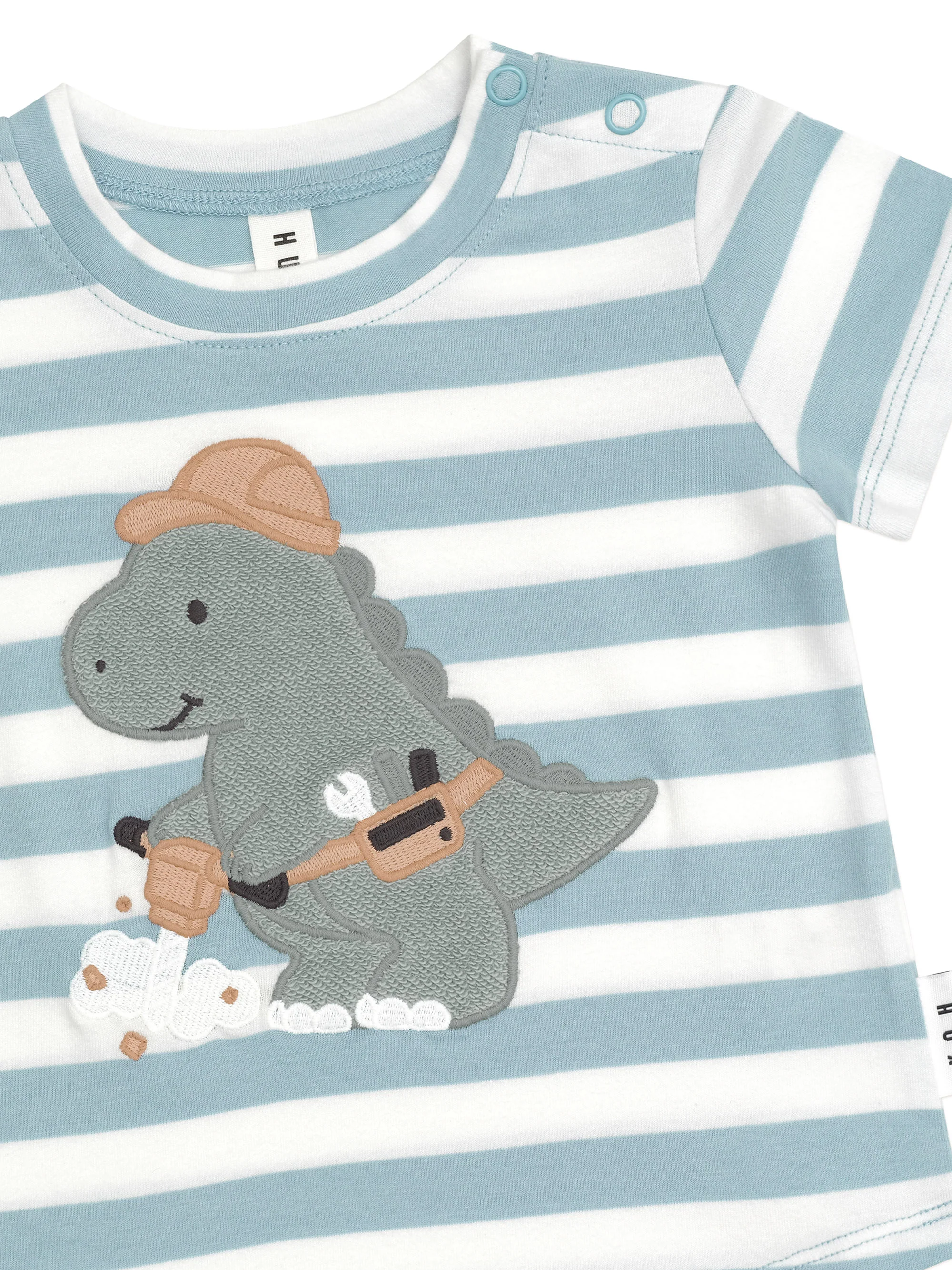 Construction Dino Stripe T-Shirt - Marine Blue/Almond Milk - Image 6
