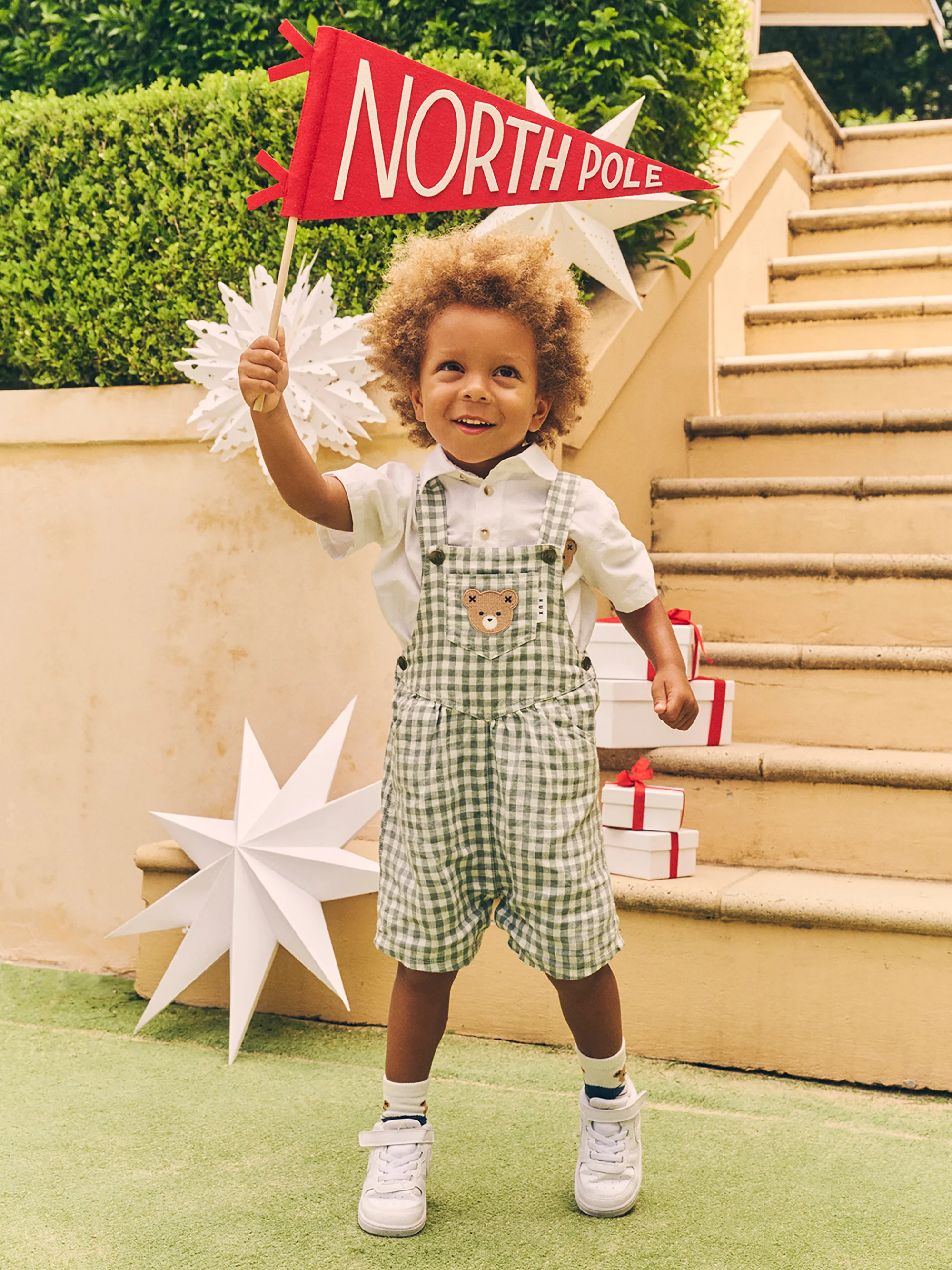 Huxbear Check Short Overall - Sage/Almond Milk - Image 4