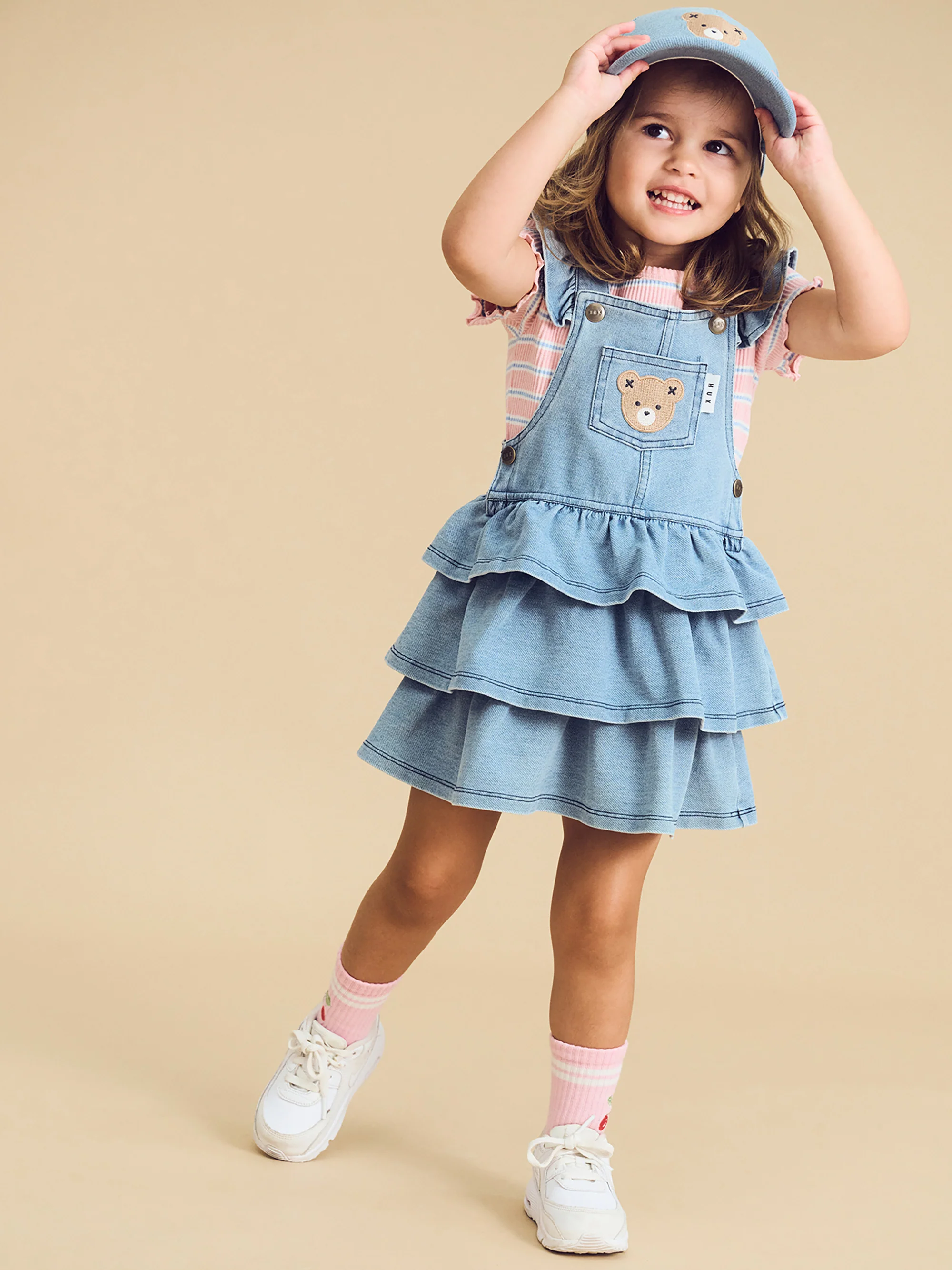 Huxbear Knit Denim Frill Pinafore - Denim - Image 4
