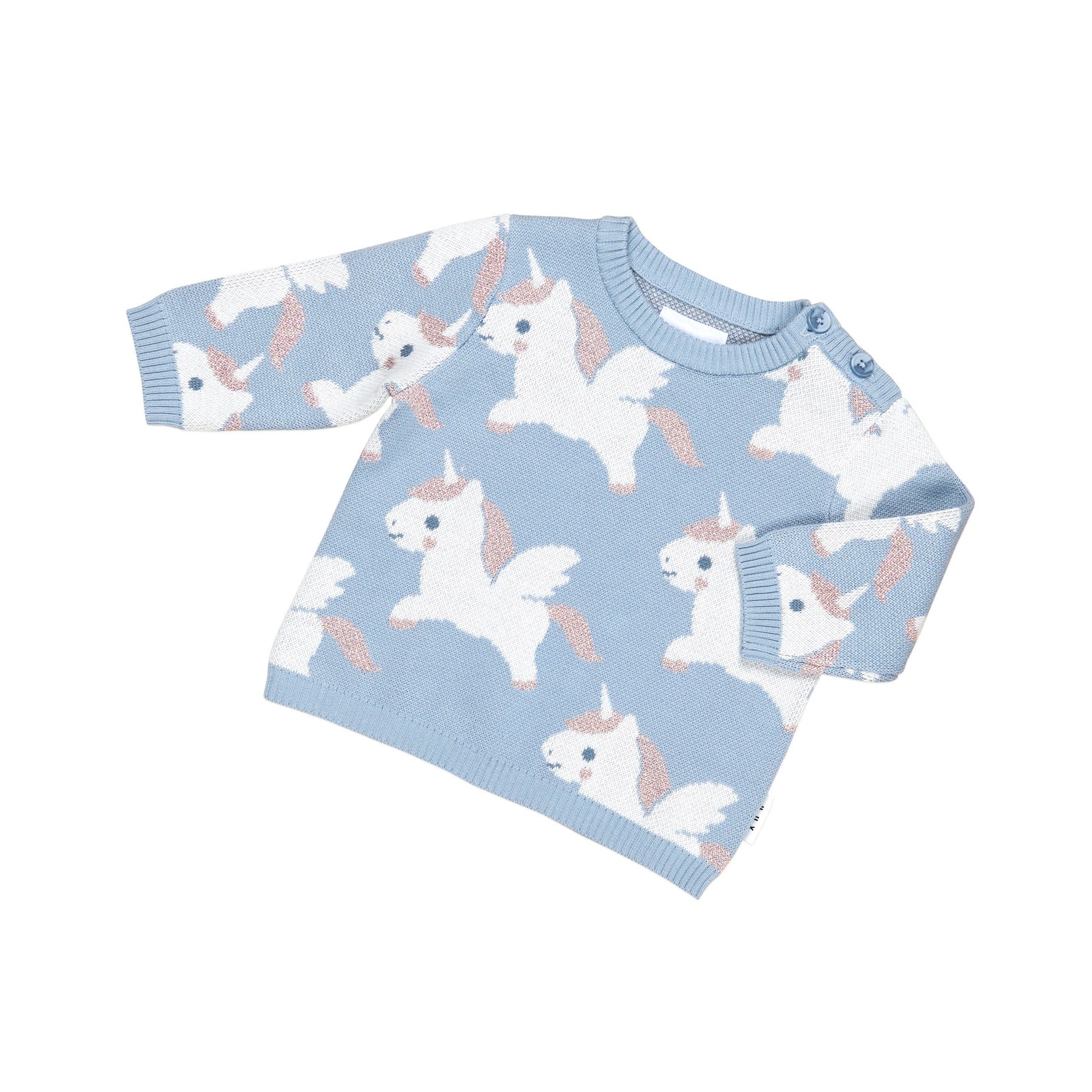 Magical Unicorn Knit Jumper - Dusty Blue - Image 6