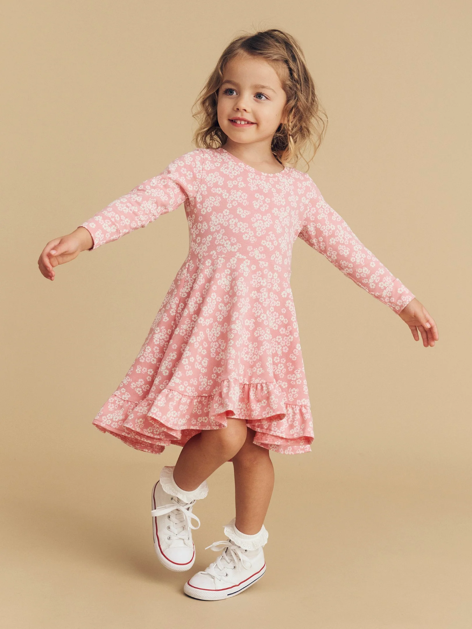 Peek A Boo Bunny Long Sleeve Swing Dress - Dusty Rose - Image 2
