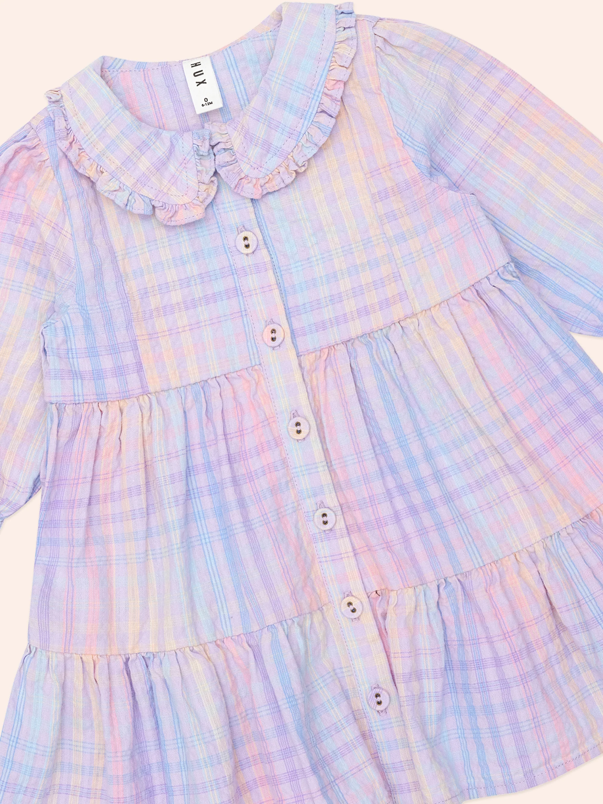 Huxbaby Rainbow Check Long Sleeve Frill Dress - Image 5