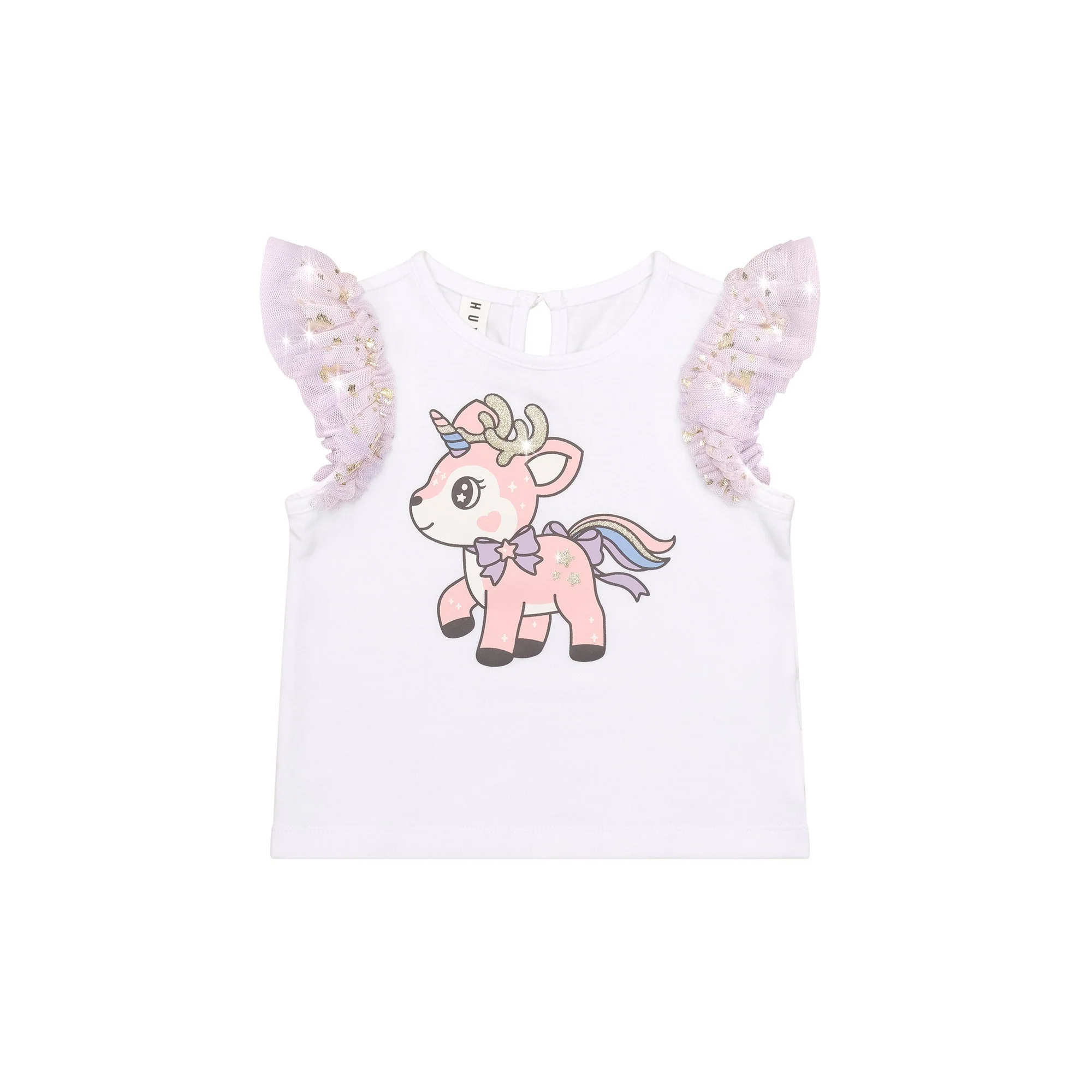 Reindeer Tulle Sleeve T-Shirt - White