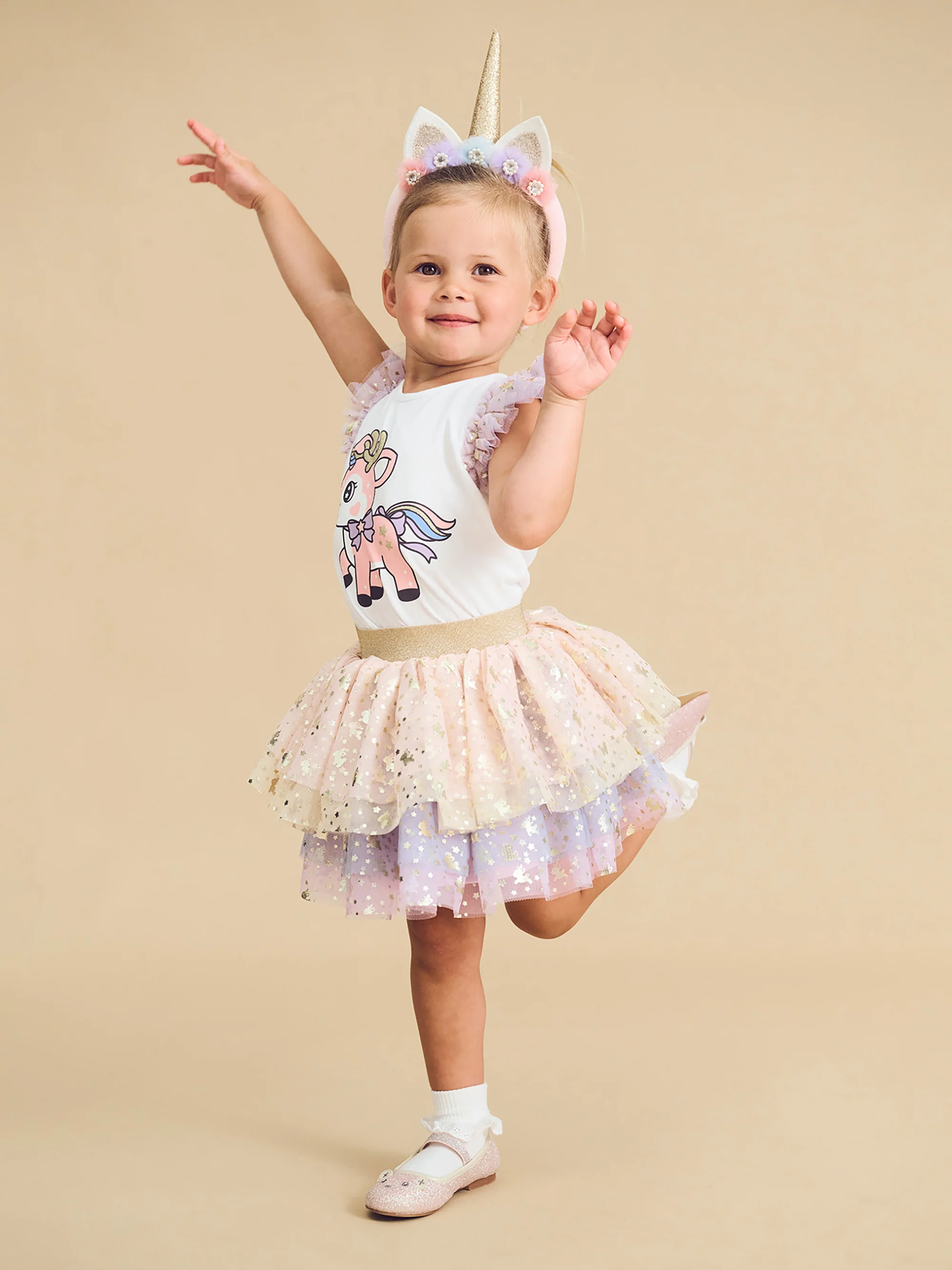 Reindeer Tulle Sleeve T-Shirt - White - Image 3