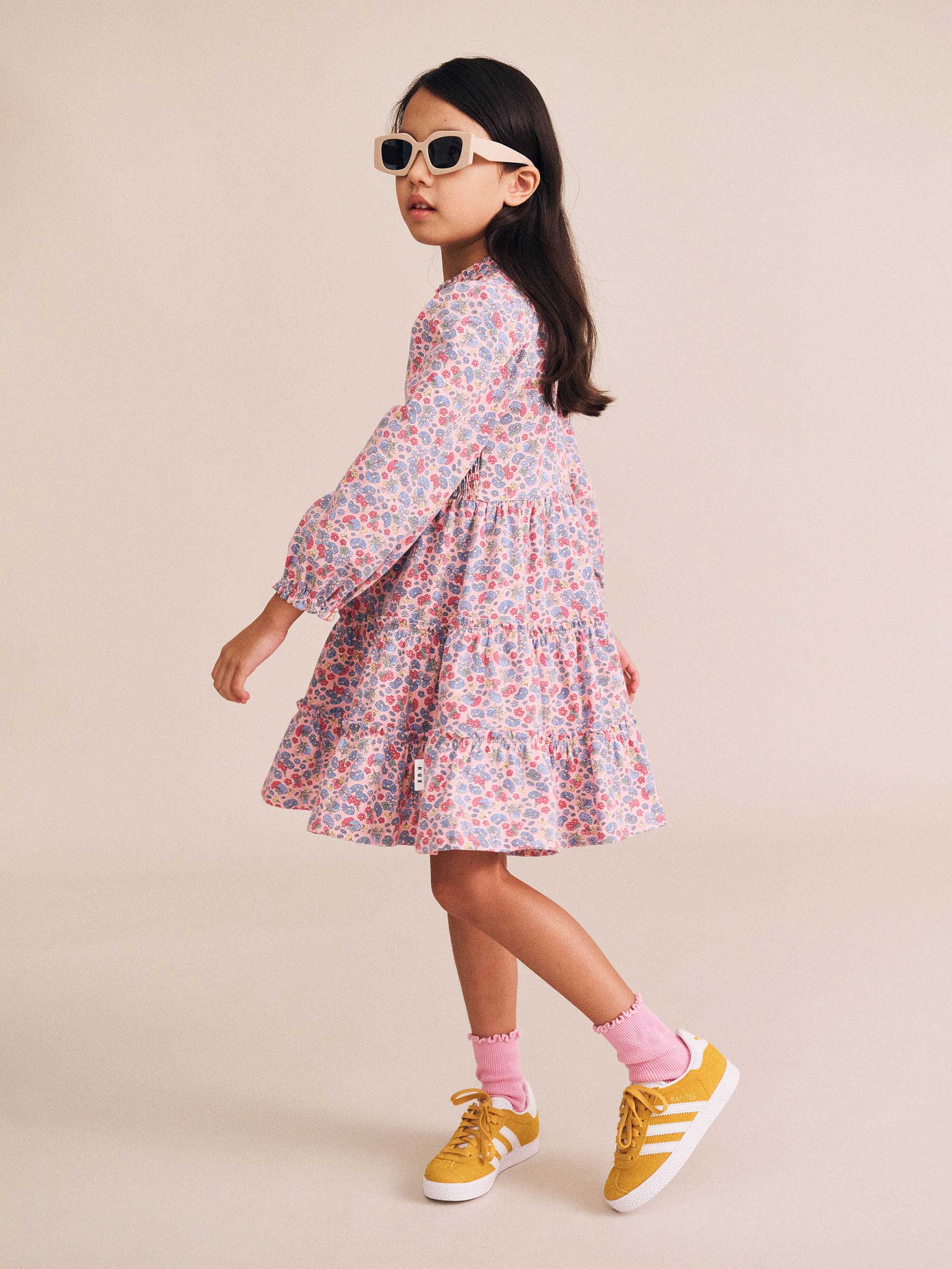 Vintage Floral Puff Long Sleeve Shirred Dress - Image 2
