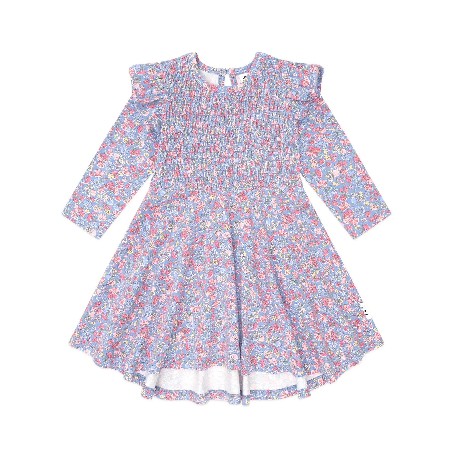 Vintage Floral Shirred Long Sleeve Dress