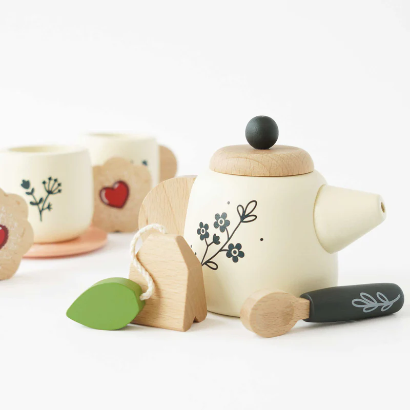 Wooden Tea Set & Tray - 12 Pieces - Image 4