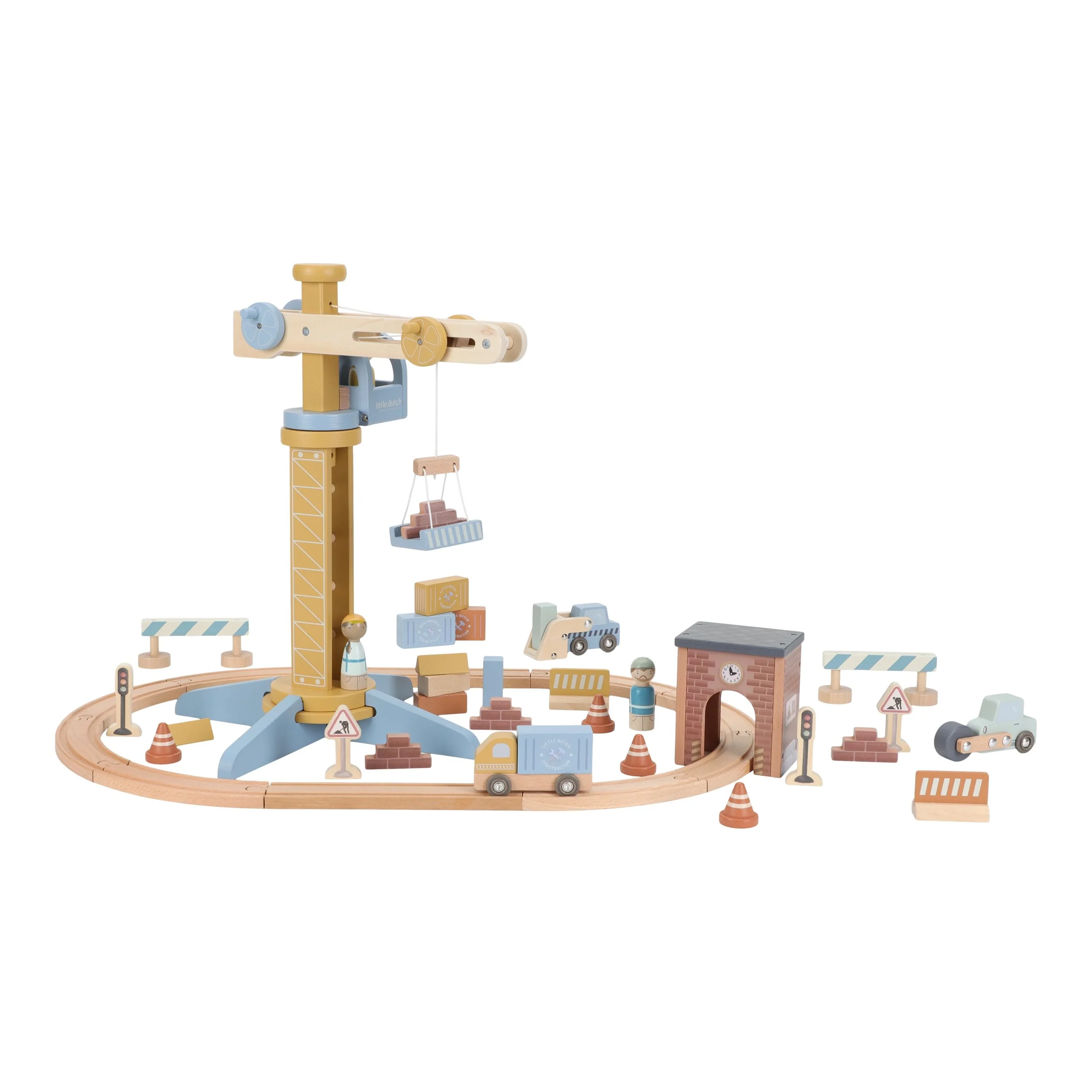 Wooden Crane and Train Track Set