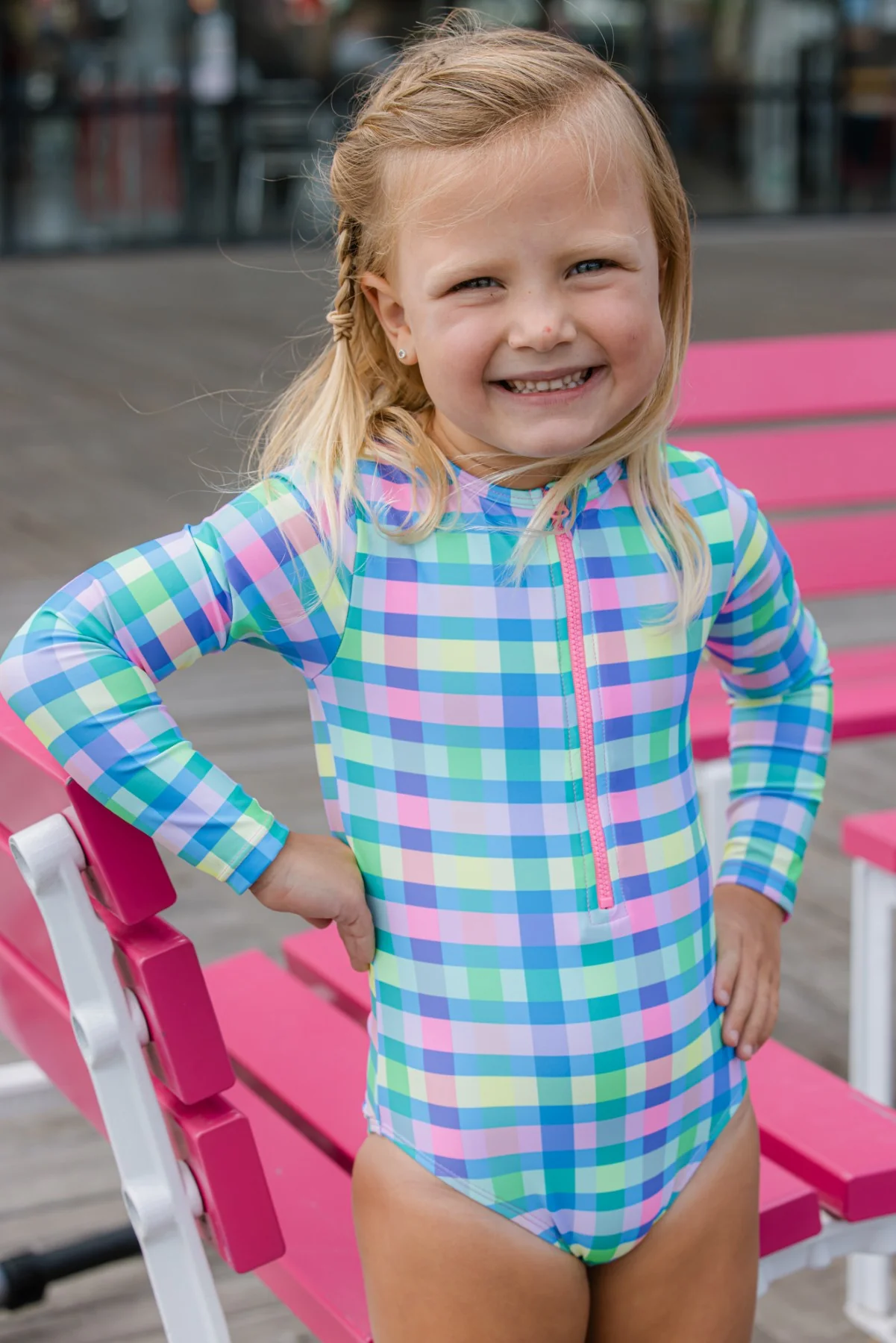 Picnic Check Long Sleeve Swimsuit - Image 3