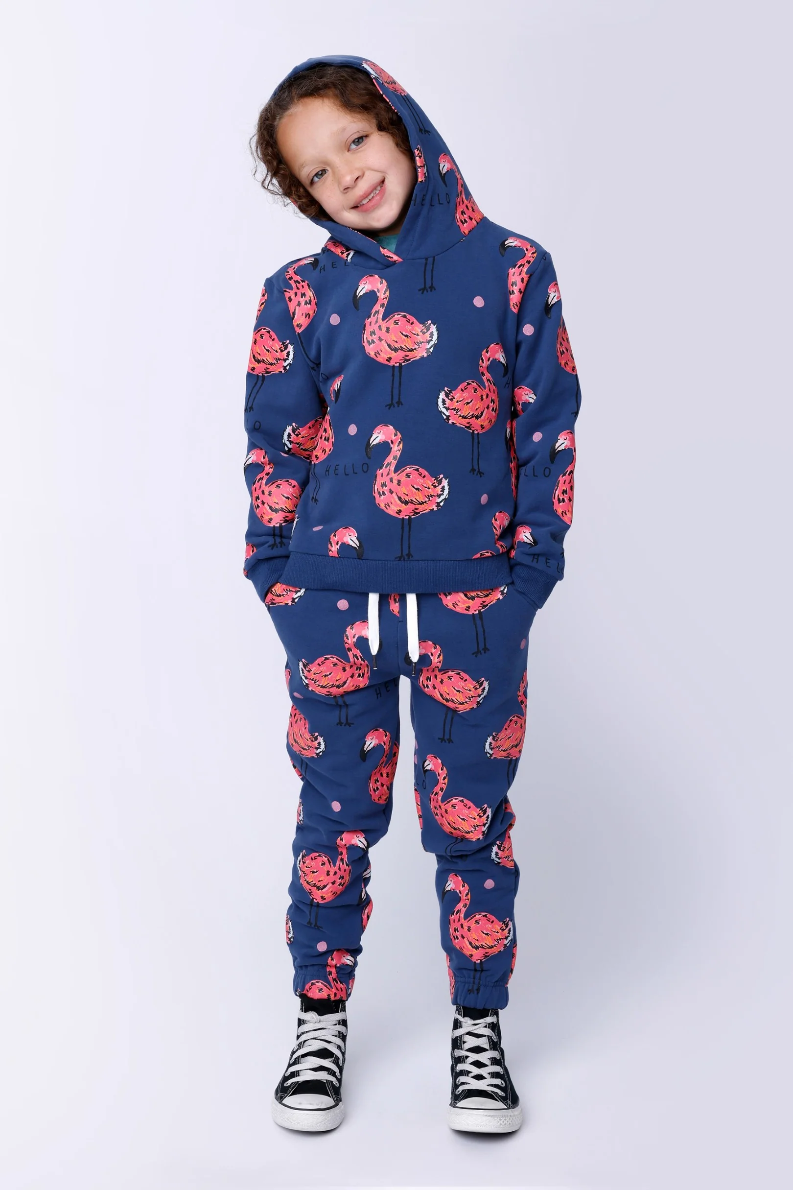 Flamingo Party Furry Trackies - Navy - Image 2