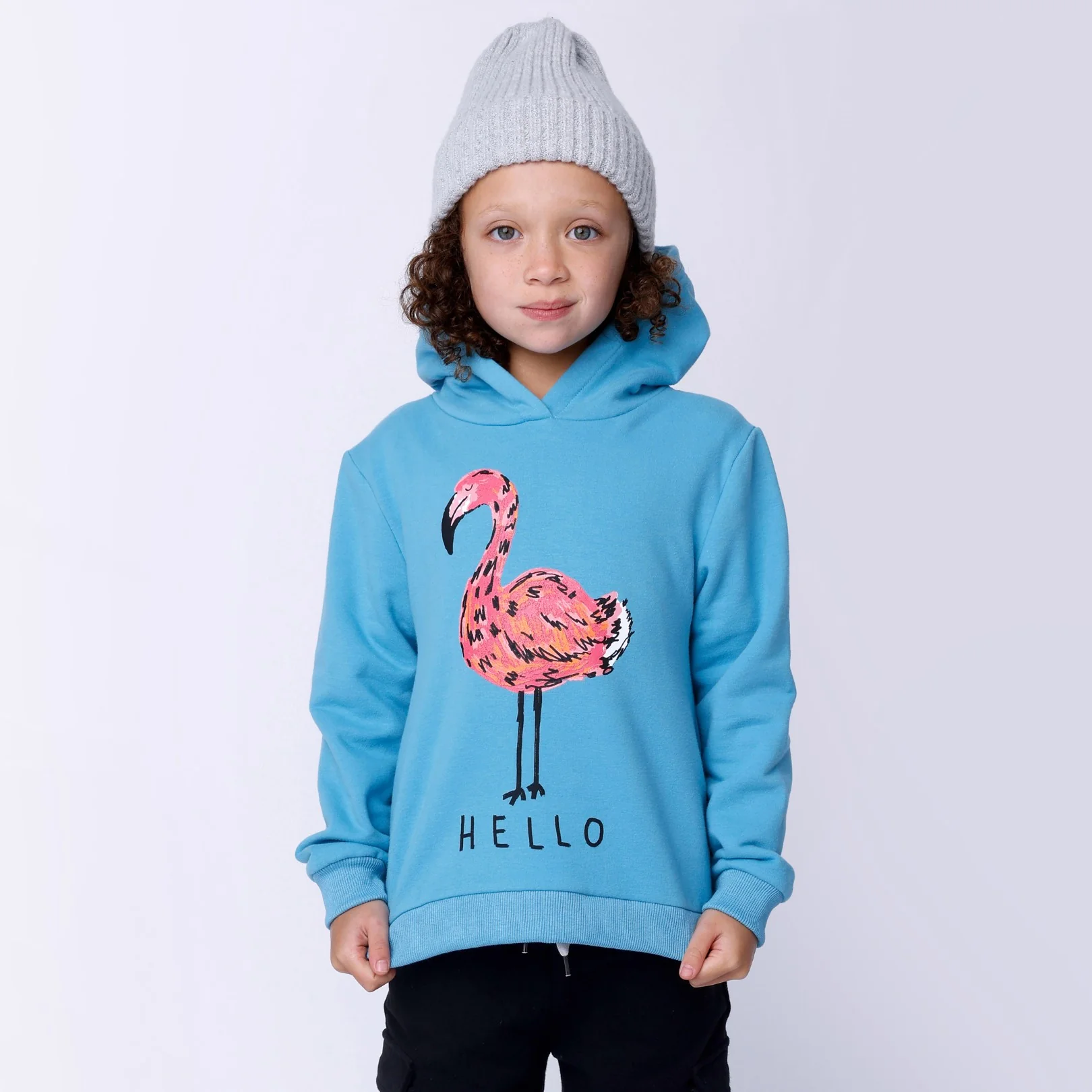 Hello Flamingo Furry Hood - Aqua - Image 3