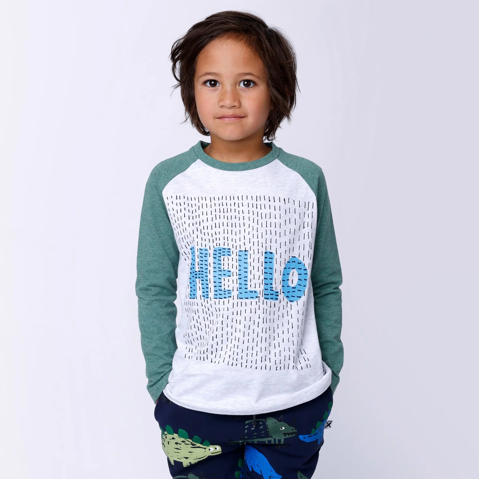 Hello Lines Tee - White Marle/Forest Marle - Image 3