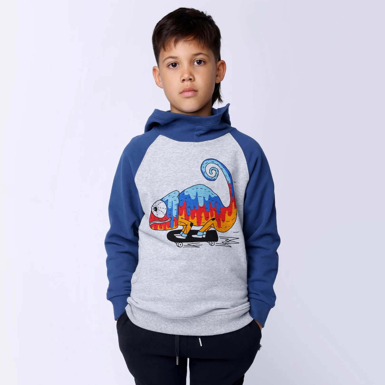 Speedy Chameleon Furry Hood - Grey Marle/Navy - Image 2