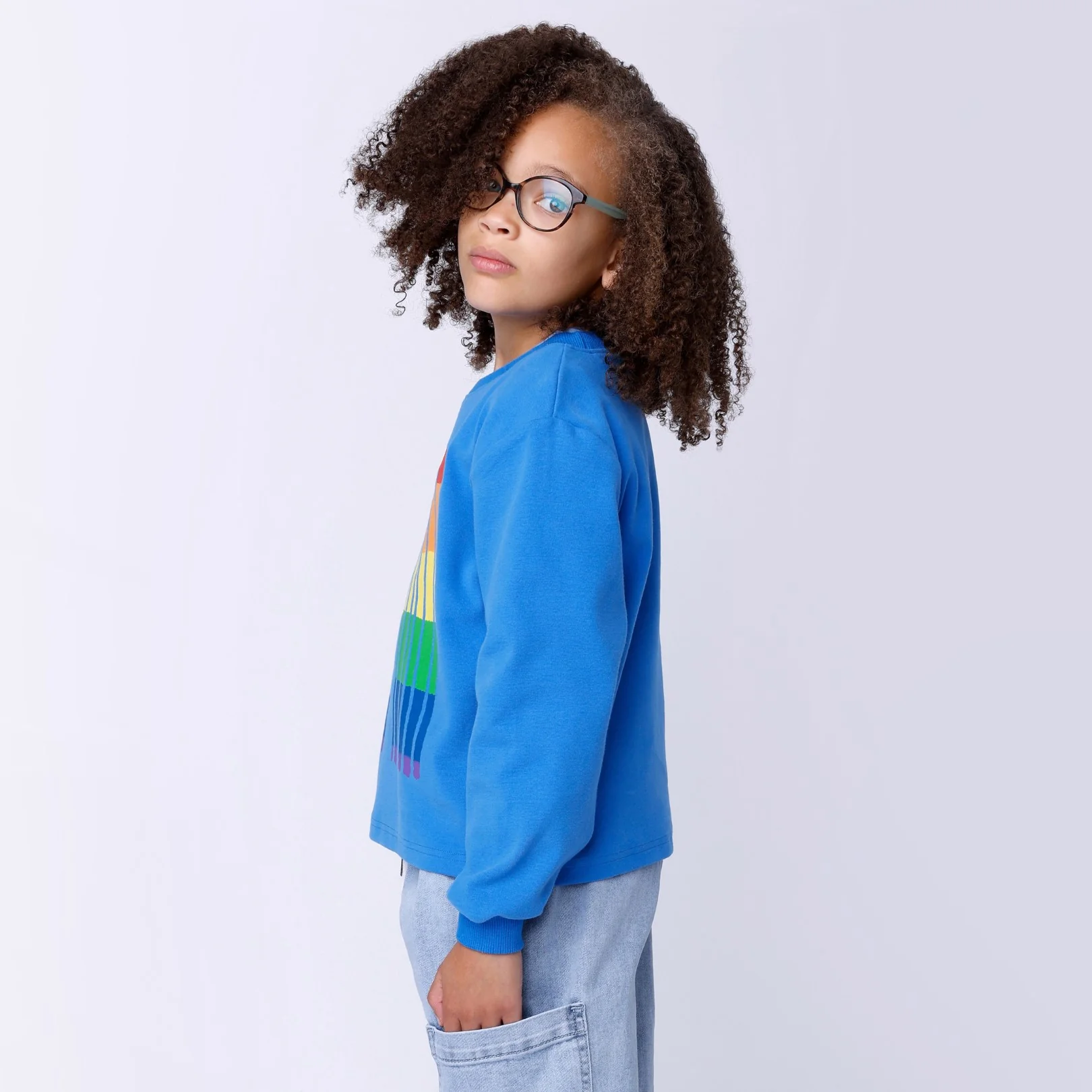 Stripey Rainbow Crew - Bright Blue - Image 3