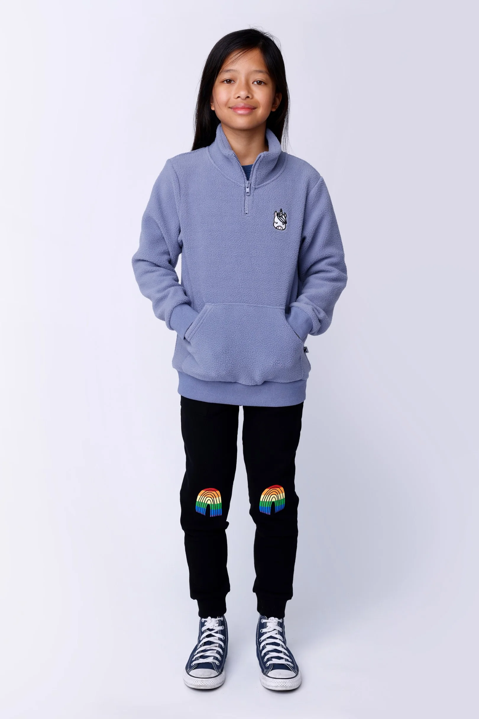 Stripey Rainbow Furry Trackies - Black - Image 2