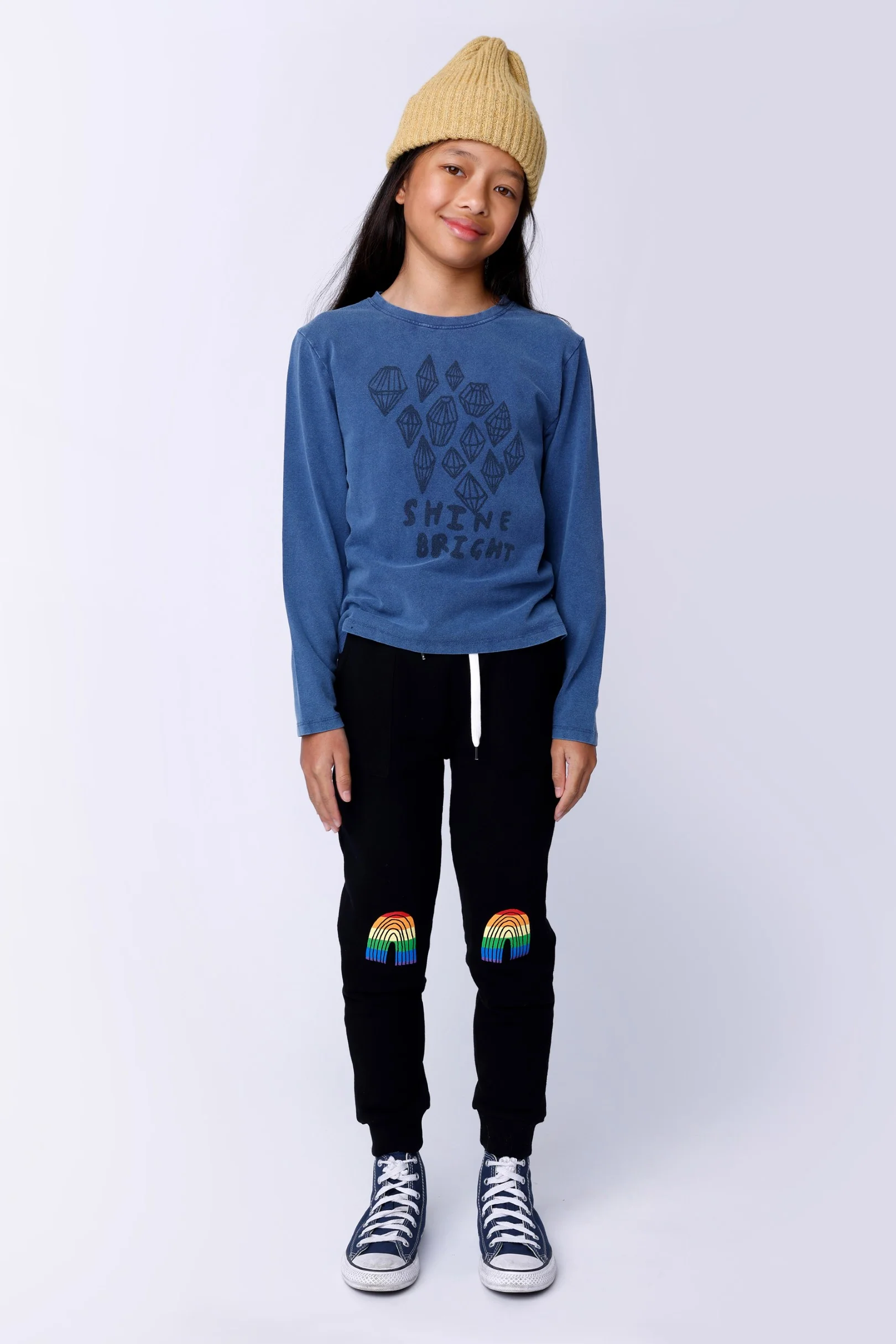 Stripey Rainbow Furry Trackies - Black - Image 3