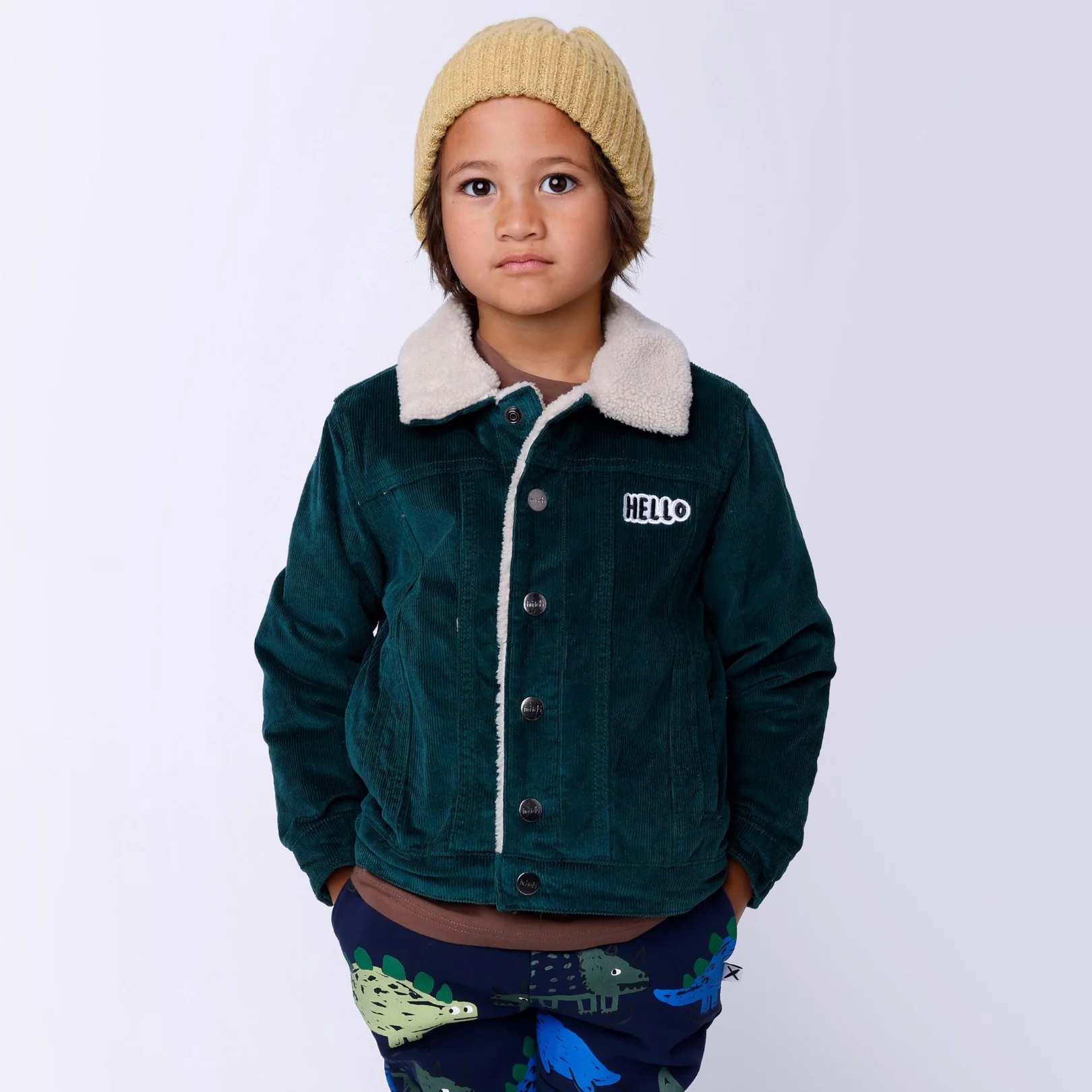 Teddy Lined Cord Bomber - Dark Green - Image 2