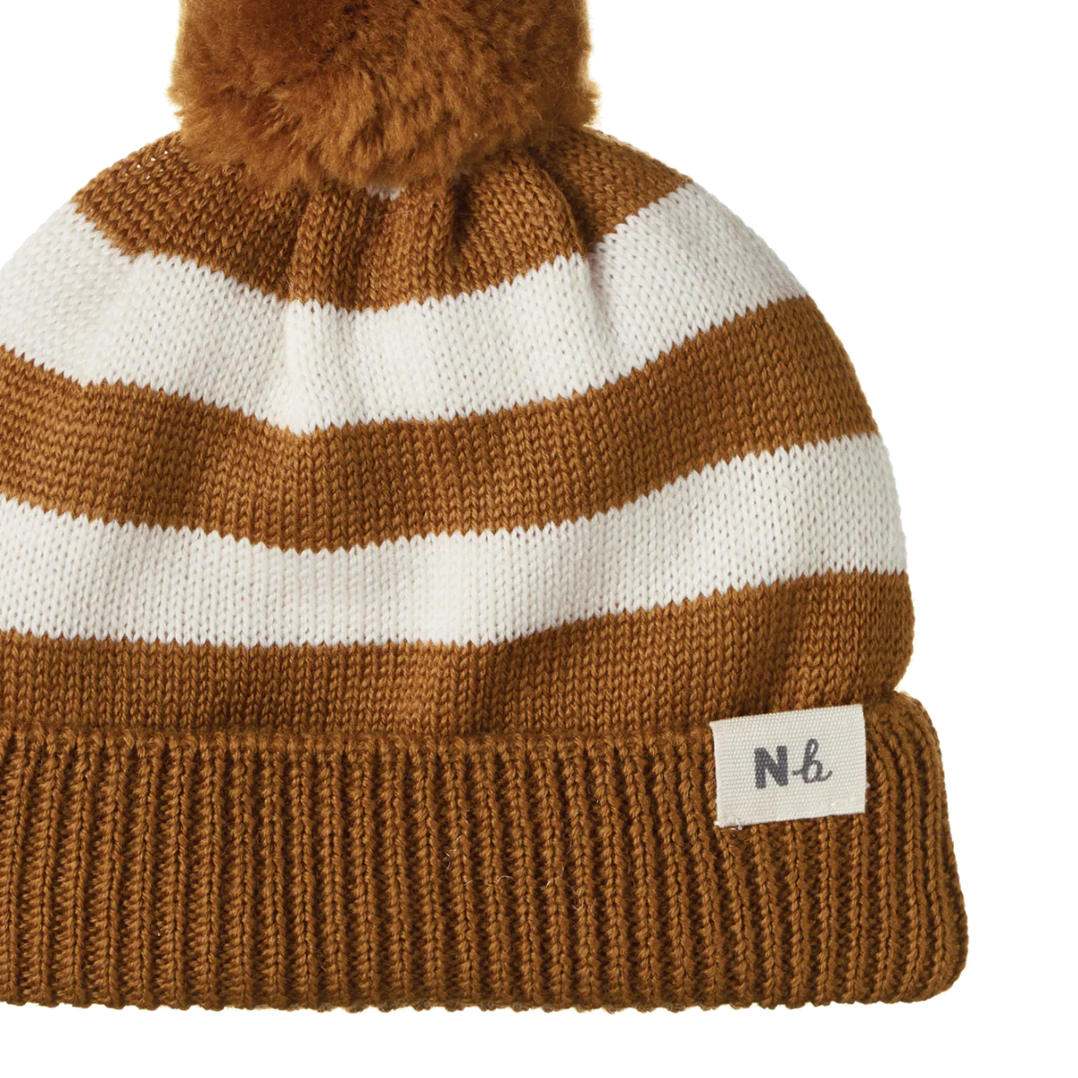 Alpine Pom Pom Beanie - Toffee Bold Stripe - Image 4
