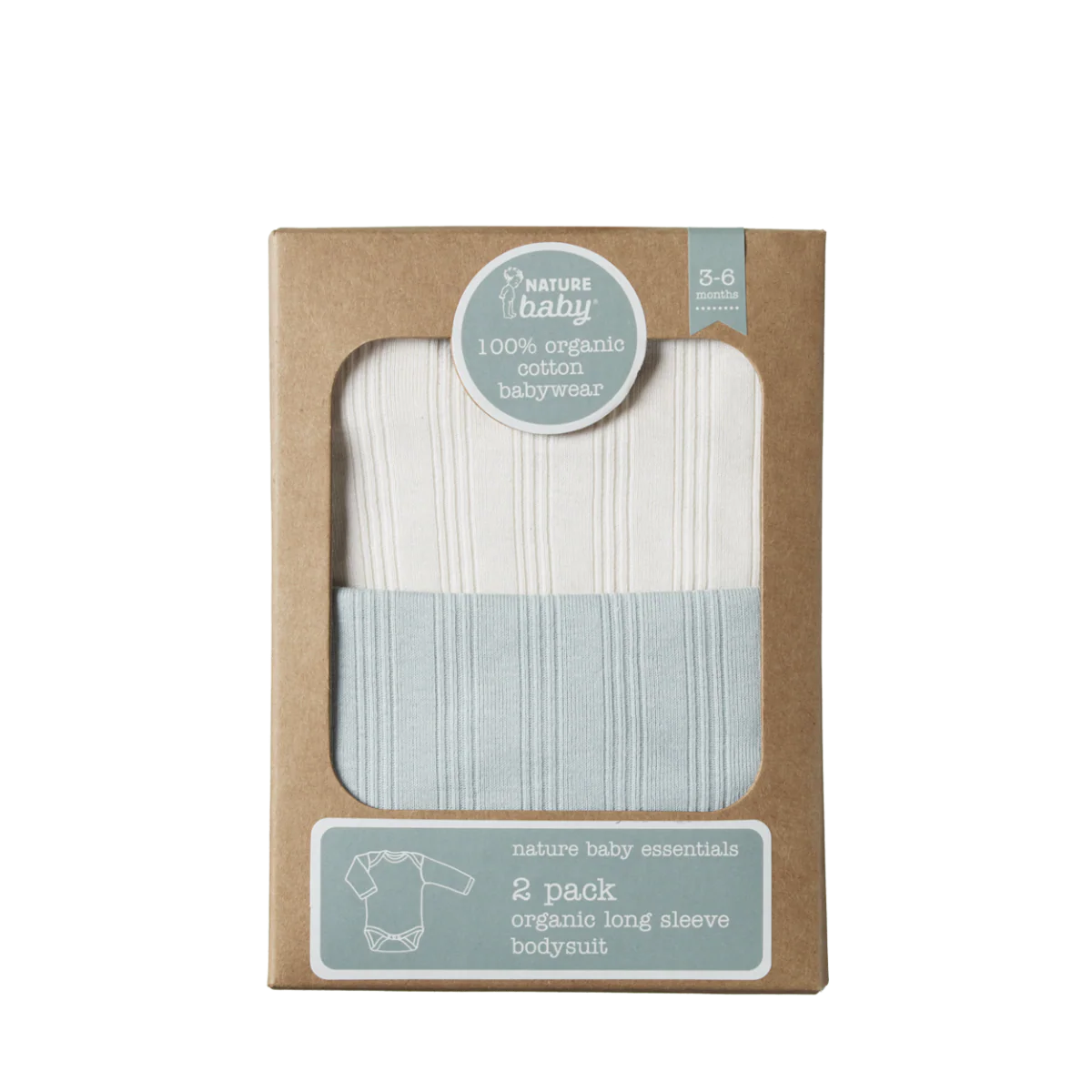 Long Sleeve Bodysuit Derby 2 Pack - Natural/Sea - Image 5