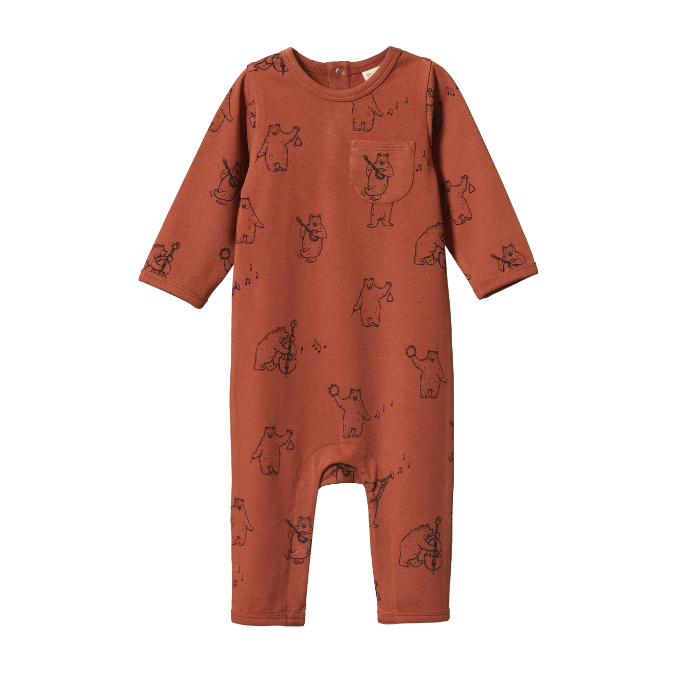 Nature Baby Long Sleeve Quincy Romper - Bluegrass Bears Coco Print
