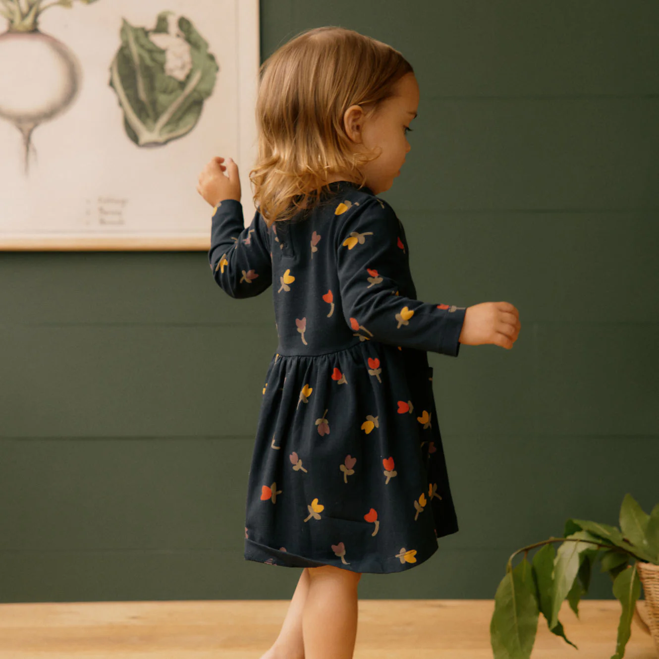 Long Sleeve Twirl Dress - Navy Tulip Print - Image 2