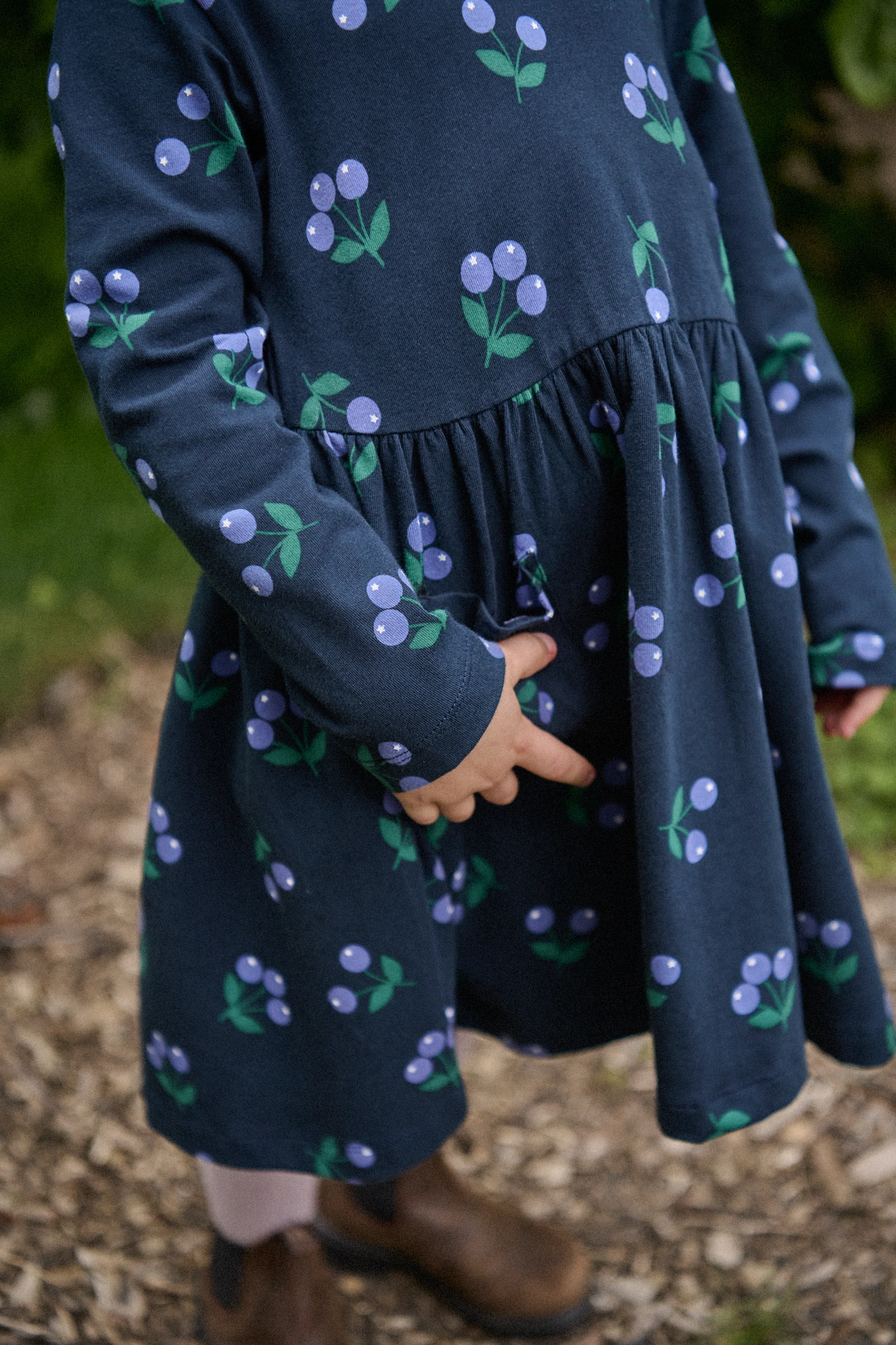 Long Sleeve Twirl Dress - Winter Berry Navy Print - Image 3