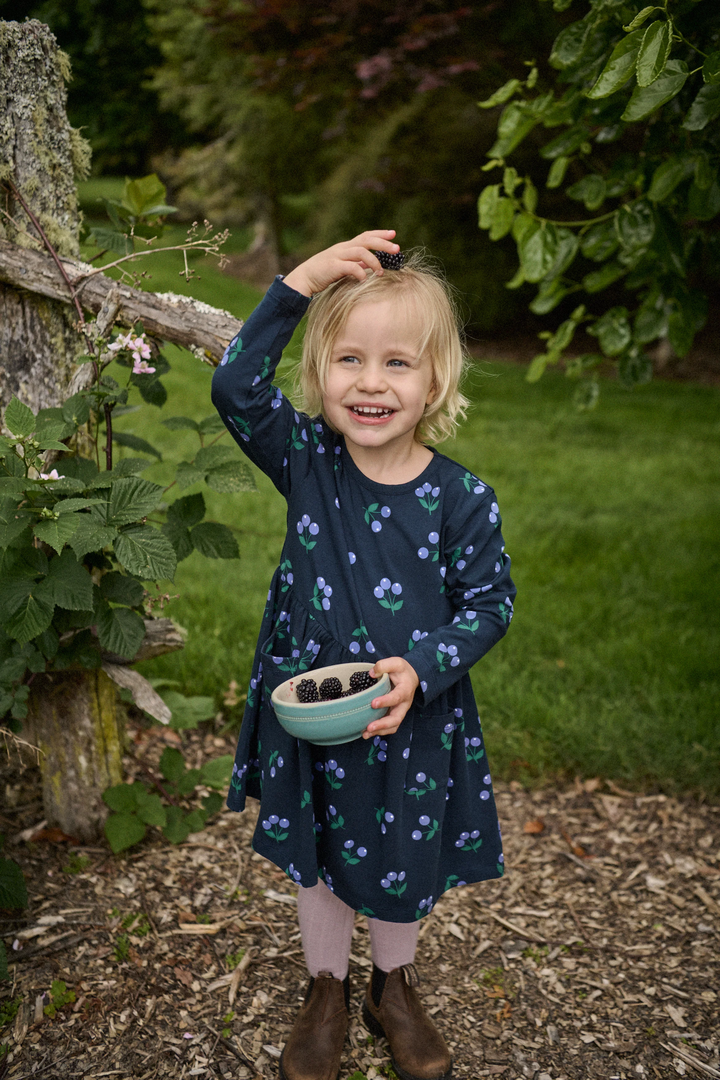 Long Sleeve Twirl Dress - Winter Berry Navy Print - Image 8
